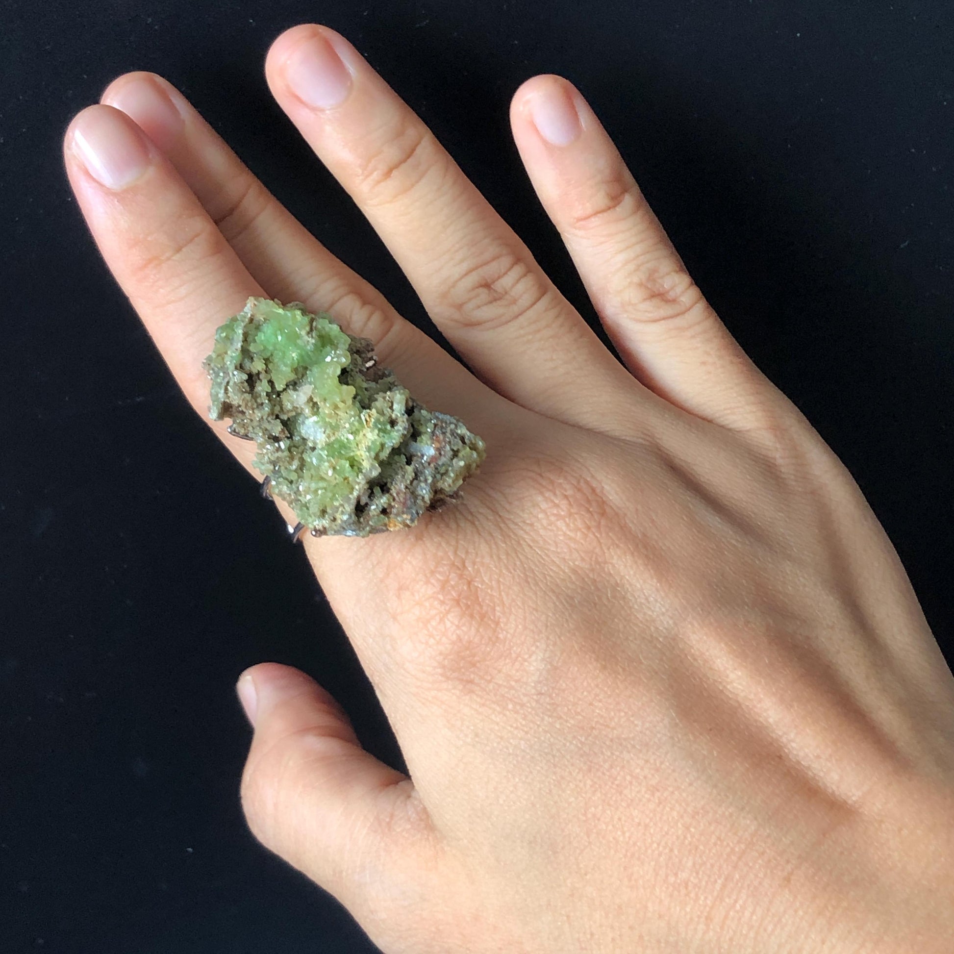 Raw Pyromorphite Ring ,Pistachio Bar, Raw Stone Ring Big Crystal Ring, Large Statement Ring, Chunky Irregular Ring Gift, Gemstone Birthstone