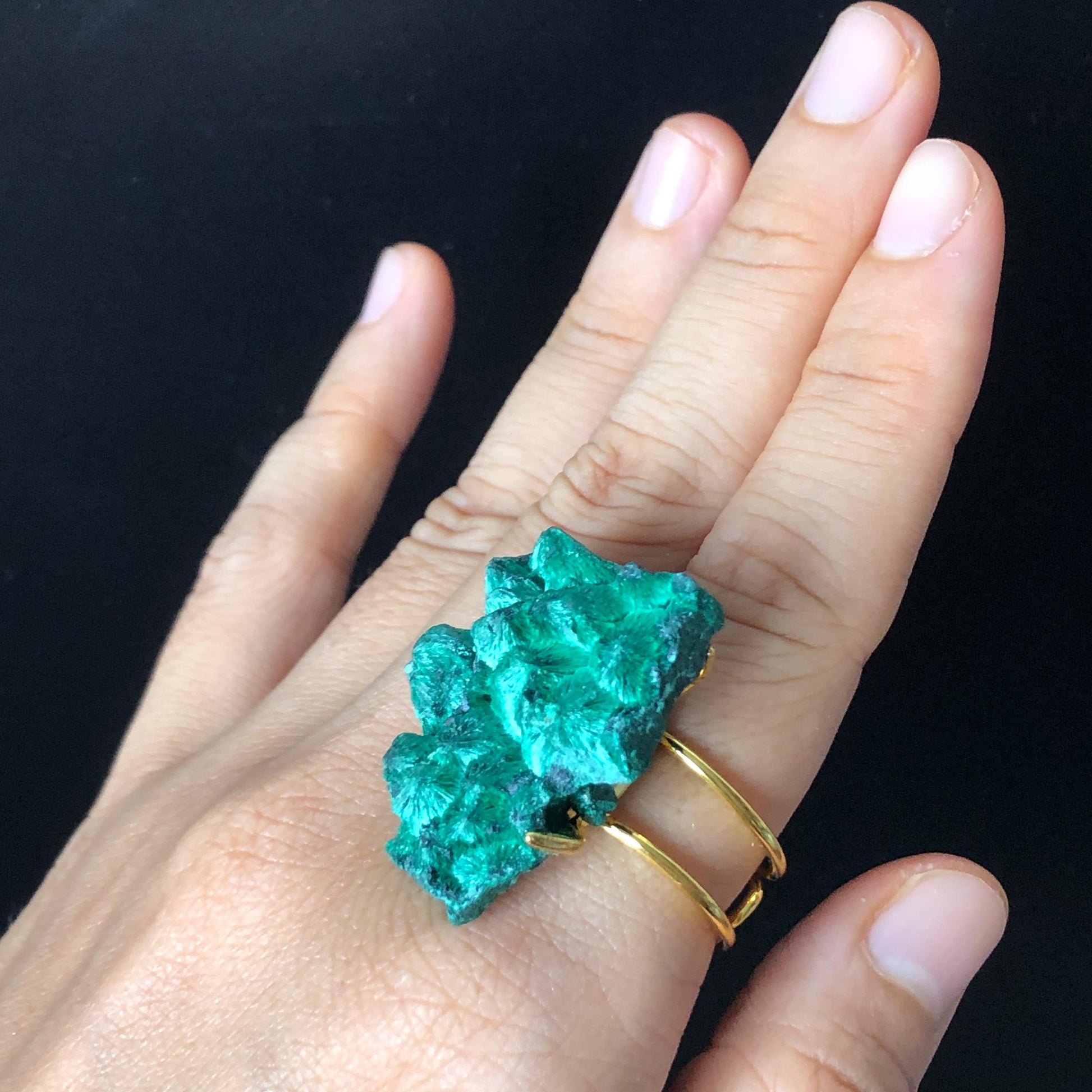 Raw Malachite Crystal Ring | Green Silk | Transformation Stone | Adjustable Statement Ring | Heart Chakra | Natural Gemstone | Birthstone