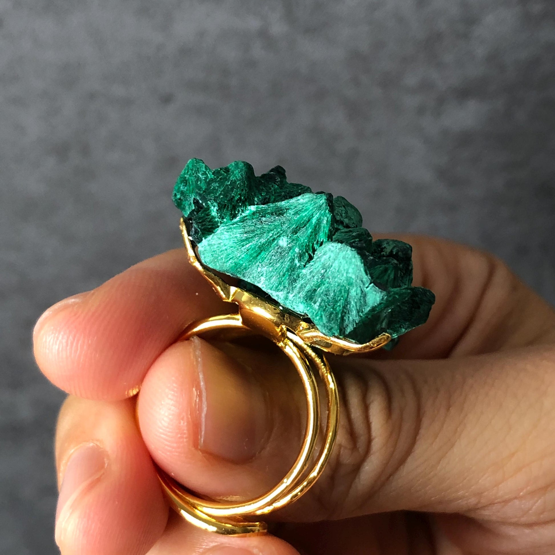 Raw Malachite Crystal Ring | Green Silk | Transformation Stone | Adjustable Statement Ring | Heart Chakra | Natural Gemstone | Birthstone