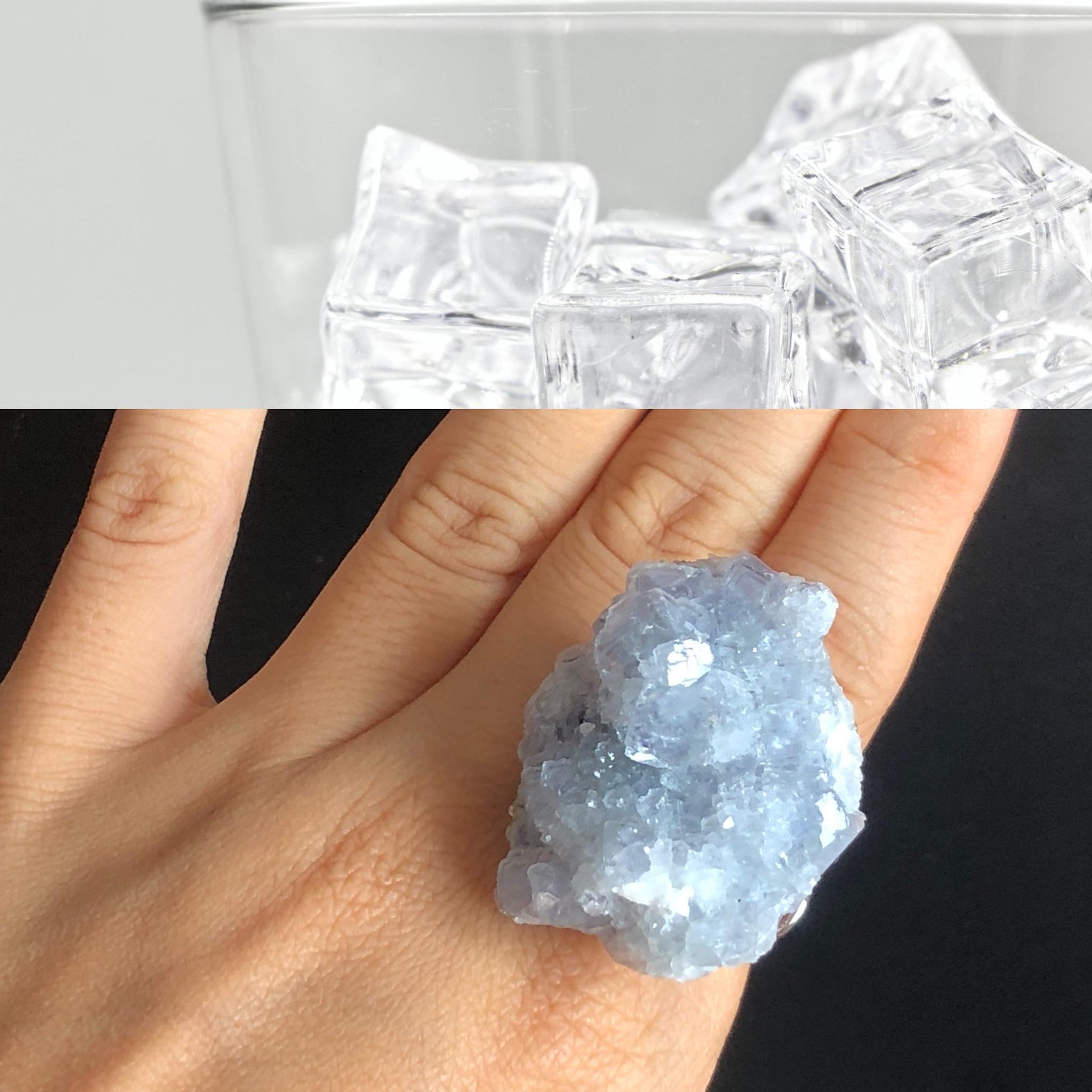 Raw Fluorite Ring with Rainbow, Big Raw Crystal Ring Large Raw Stone Ring, Blue Raw Mineral Adjustable band ring, Chunky Irregular ring, blue ice cube, Huge Cocktail Ring, February March Birthstone ring, Zodiac Sign Ring for Men and Women