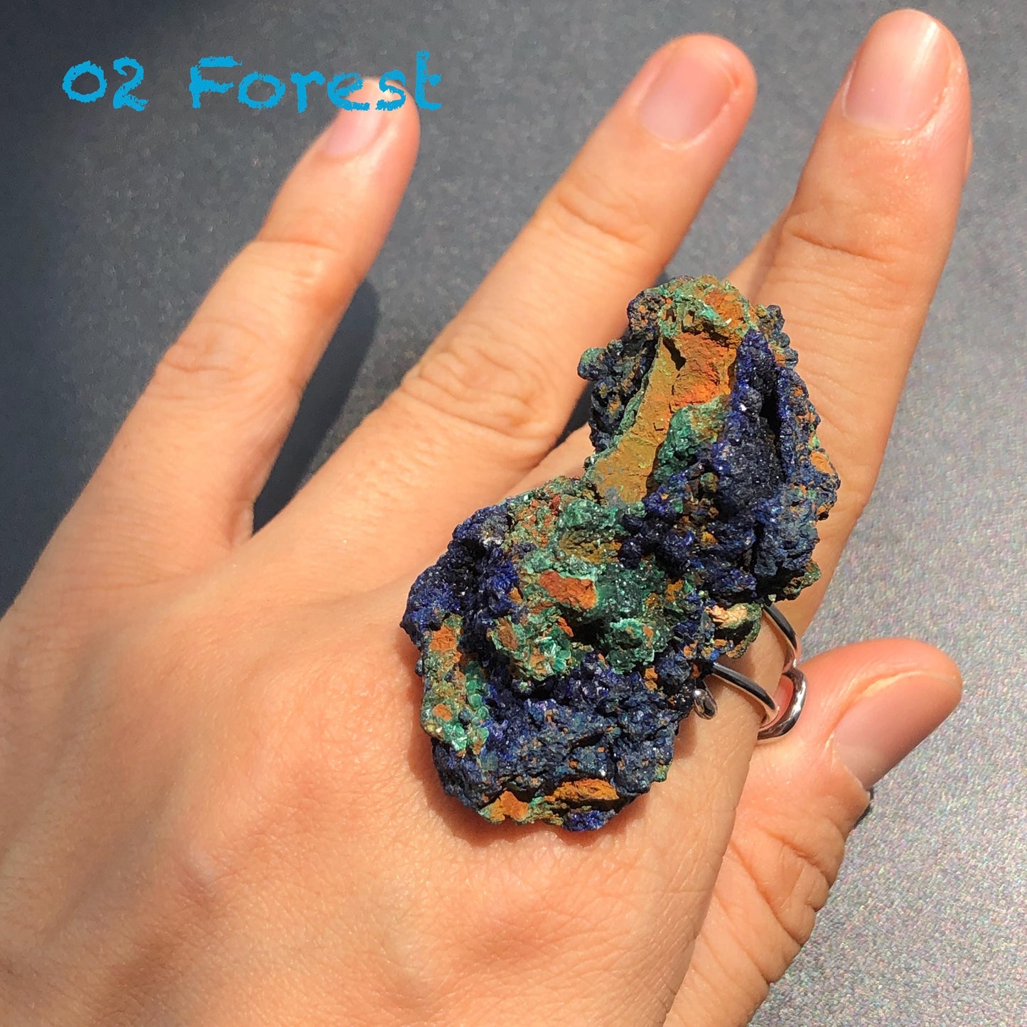 Raw Azurite Malachite Ring, Raw Stone Ring, Raw Crystal Ring, Big Statement Ring, Rough Irregular Chunky Gemstone Ring Gift for Men and Women, Sparky Shiny Crystal Ring, May Birthstone Ring, Silver Gold plated copper ring, birthday gift for her him