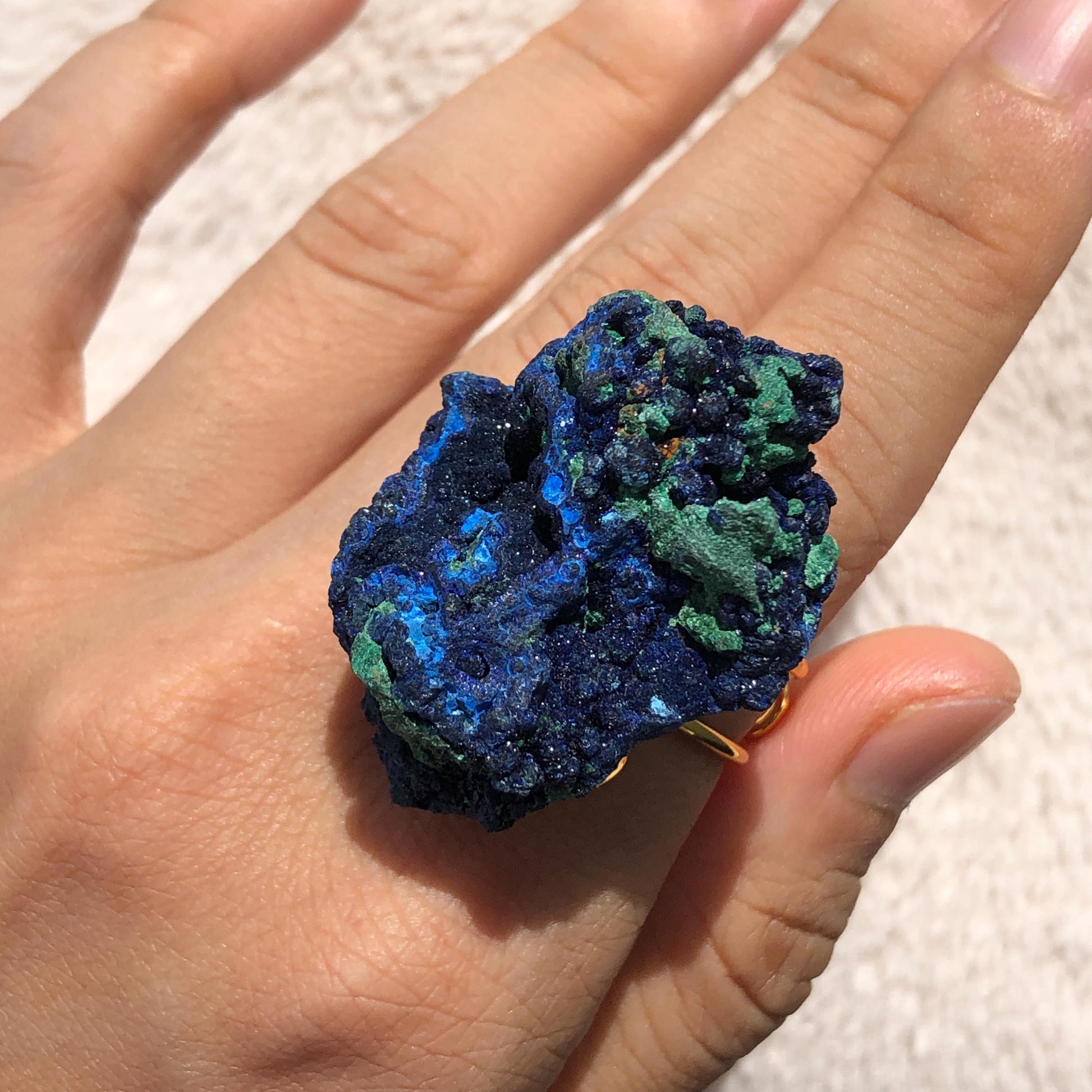 Raw Azurite Malachite Ring, Raw Stone Ring, Raw Crystal Ring, Big Statement Ring, Rough Irregular Chunky Gemstone Ring Gift for Men and Women, Sparky Shiny Crystal Ring, May Birthstone Ring, Silver Gold plated copper ring, birthday gift for her him