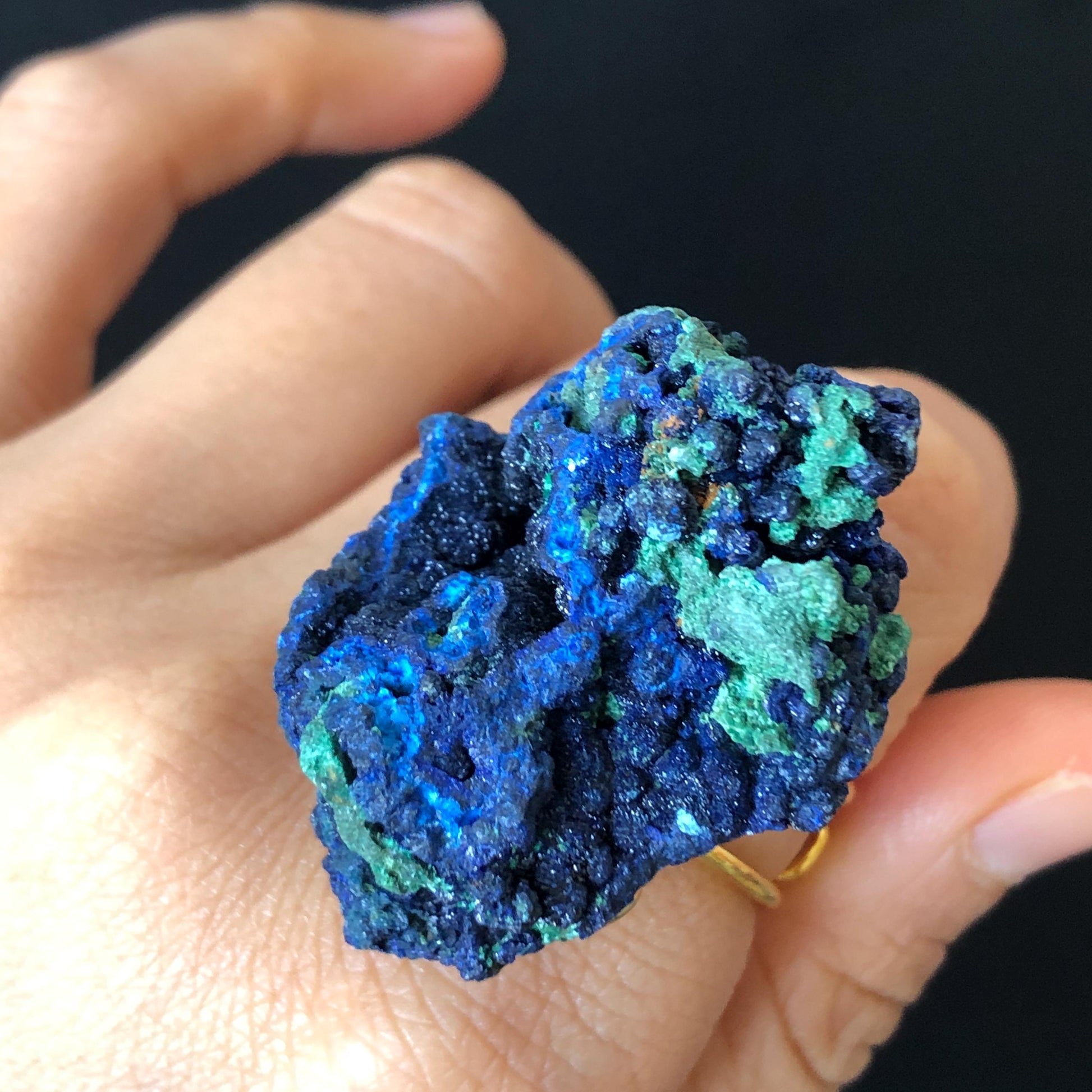 Raw Azurite Malachite Ring, Raw Stone Ring, Raw Crystal Ring, Big Statement Ring, Rough Irregular Chunky Gemstone Ring Gift for Men and Women, Sparky Shiny Crystal Ring, May Birthstone Ring, Silver Gold plated copper ring, birthday gift for her him