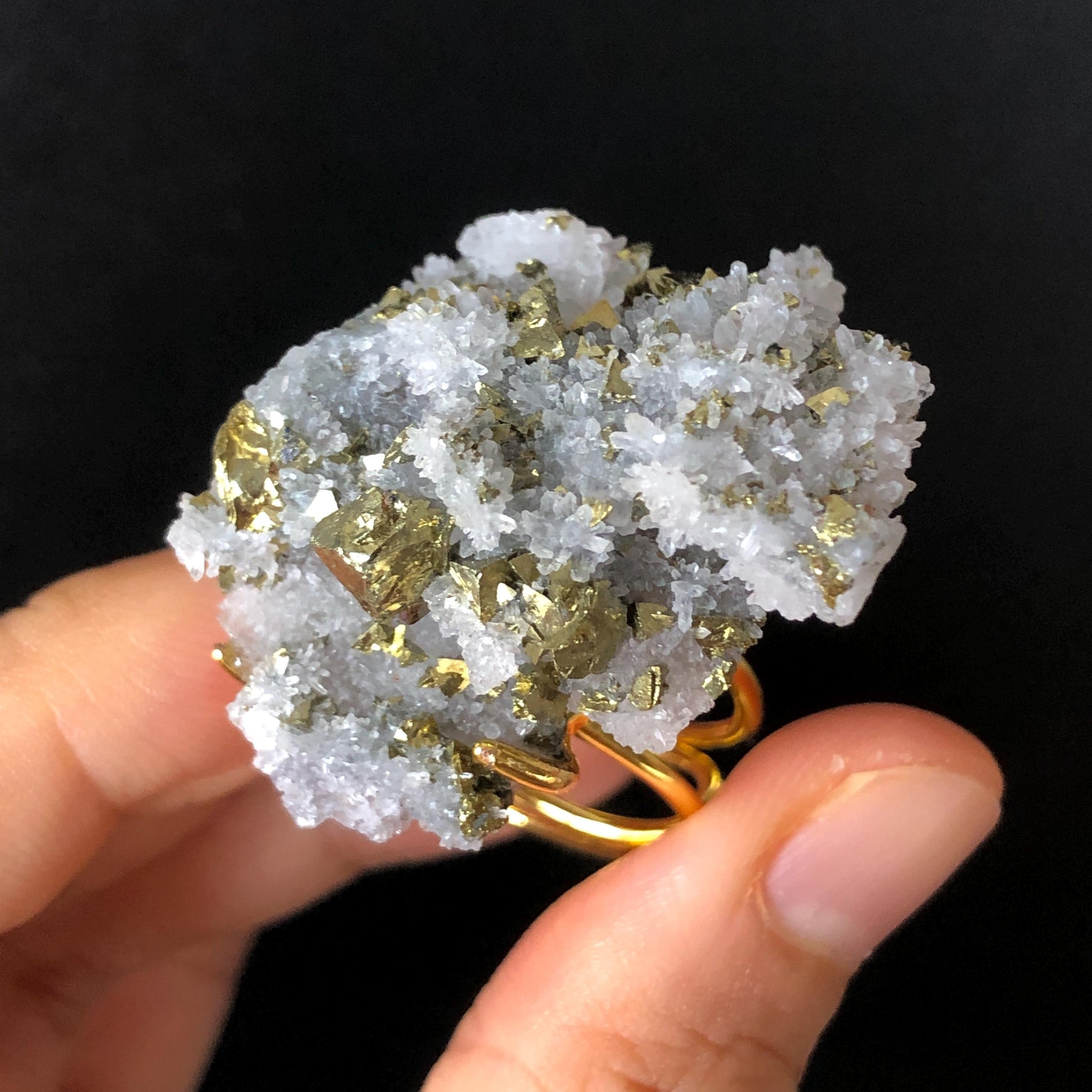 Raw Chalcopyrite and Clear Quartz Crystal Ring | Raw Stone Ring | Abundance Stone | Adjustable Statement Ring | Natural Birthstone Gemstone