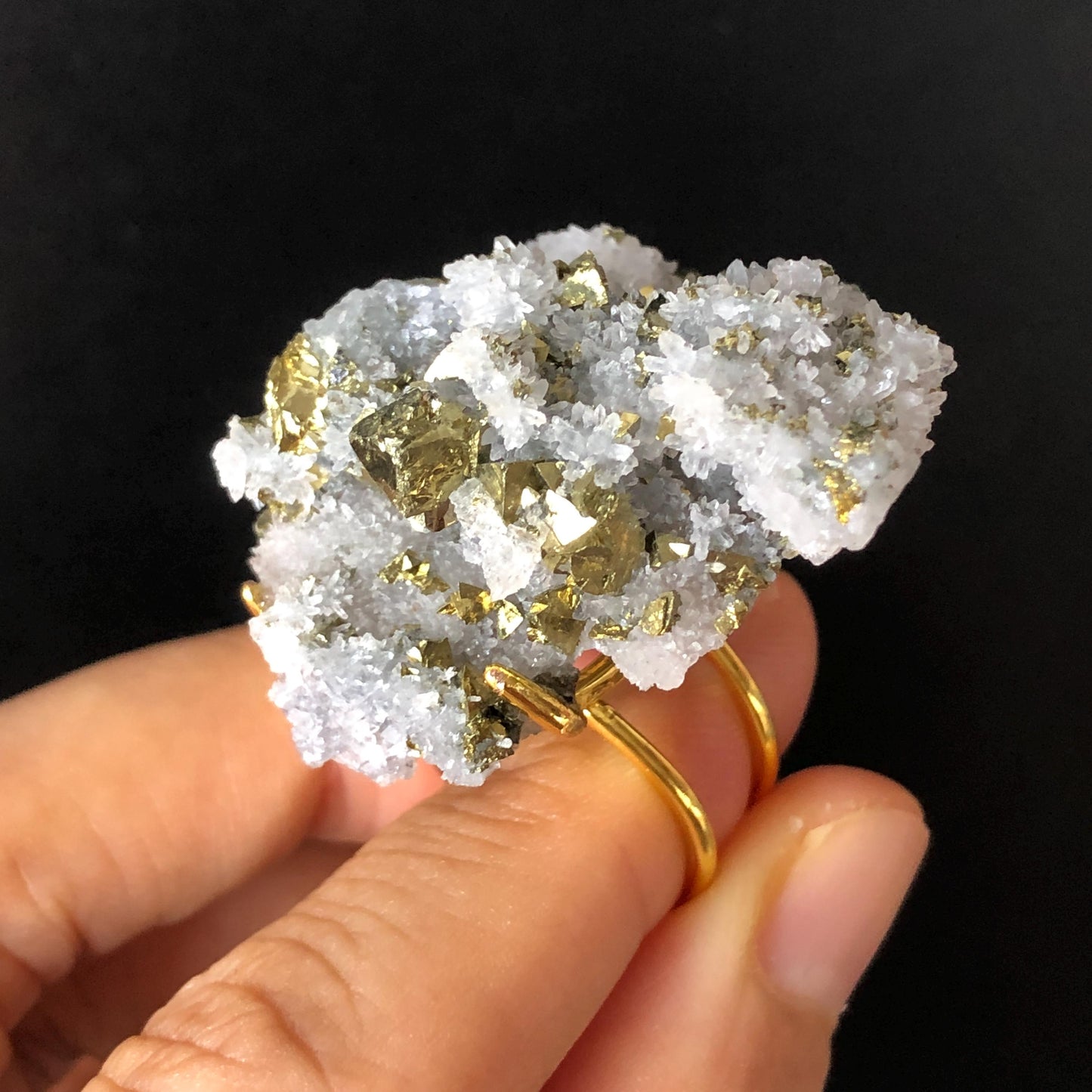 Raw Chalcopyrite and Clear Quartz Crystal Ring | Raw Stone Ring | Abundance Stone | Adjustable Statement Ring | Natural Birthstone Gemstone