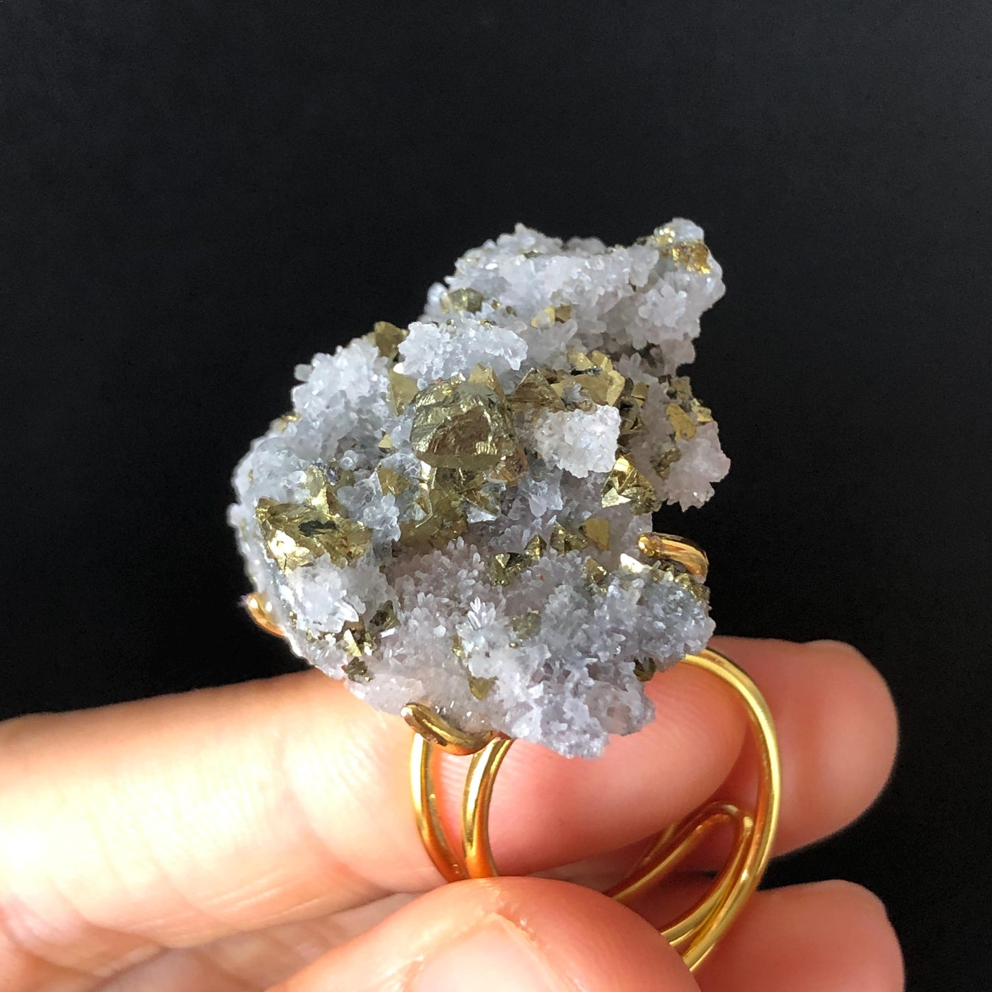 Raw Chalcopyrite and Clear Quartz Crystal Ring | Raw Stone Ring | Abundance Stone | Adjustable Statement Ring | Natural Birthstone Gemstone