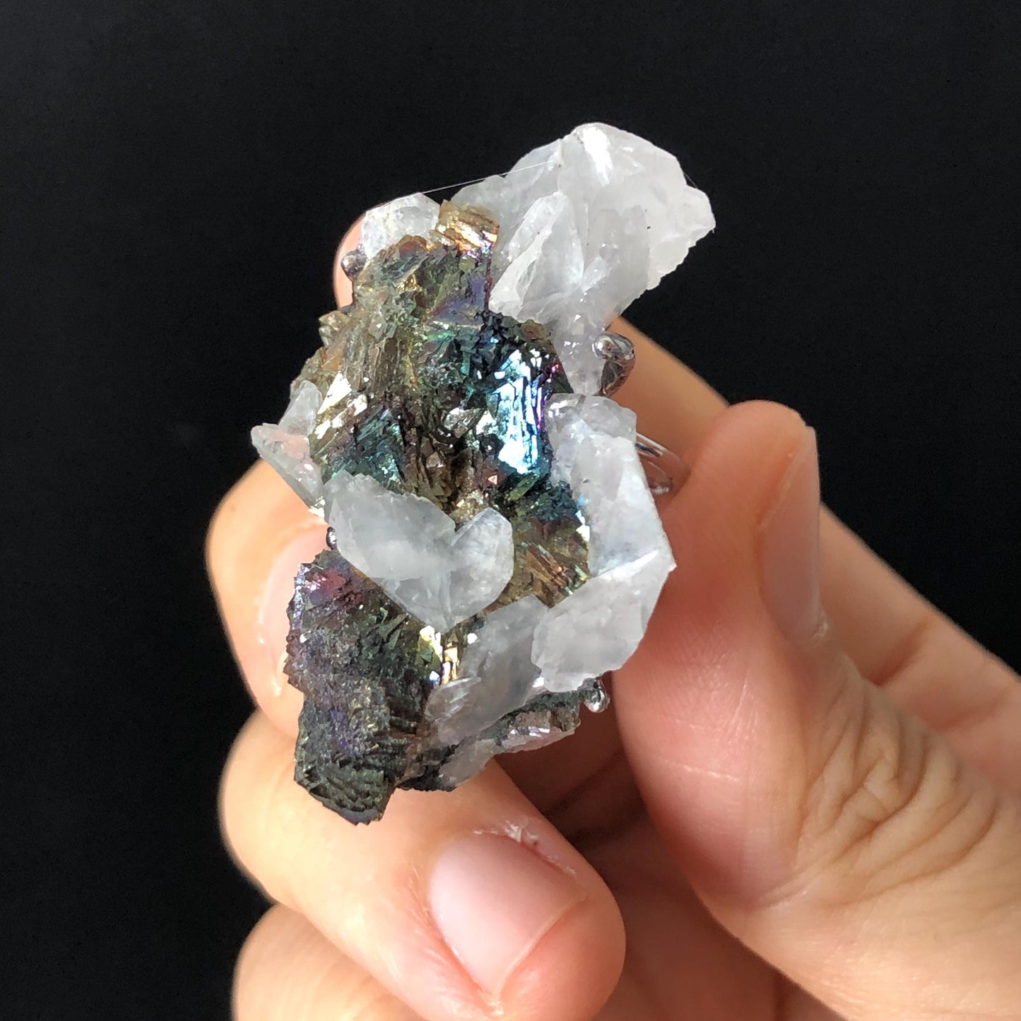 Raw Rainbow Chalcopyrite Calcite Crystal Ring, Large Raw Stone Ring Big Crystal Ring, Chunky Irregular ring gift, Oversized gemstone Jewelry, silver-plated copper ring, Huge Statement ring for men and women, Birthstone ring gift for her and him