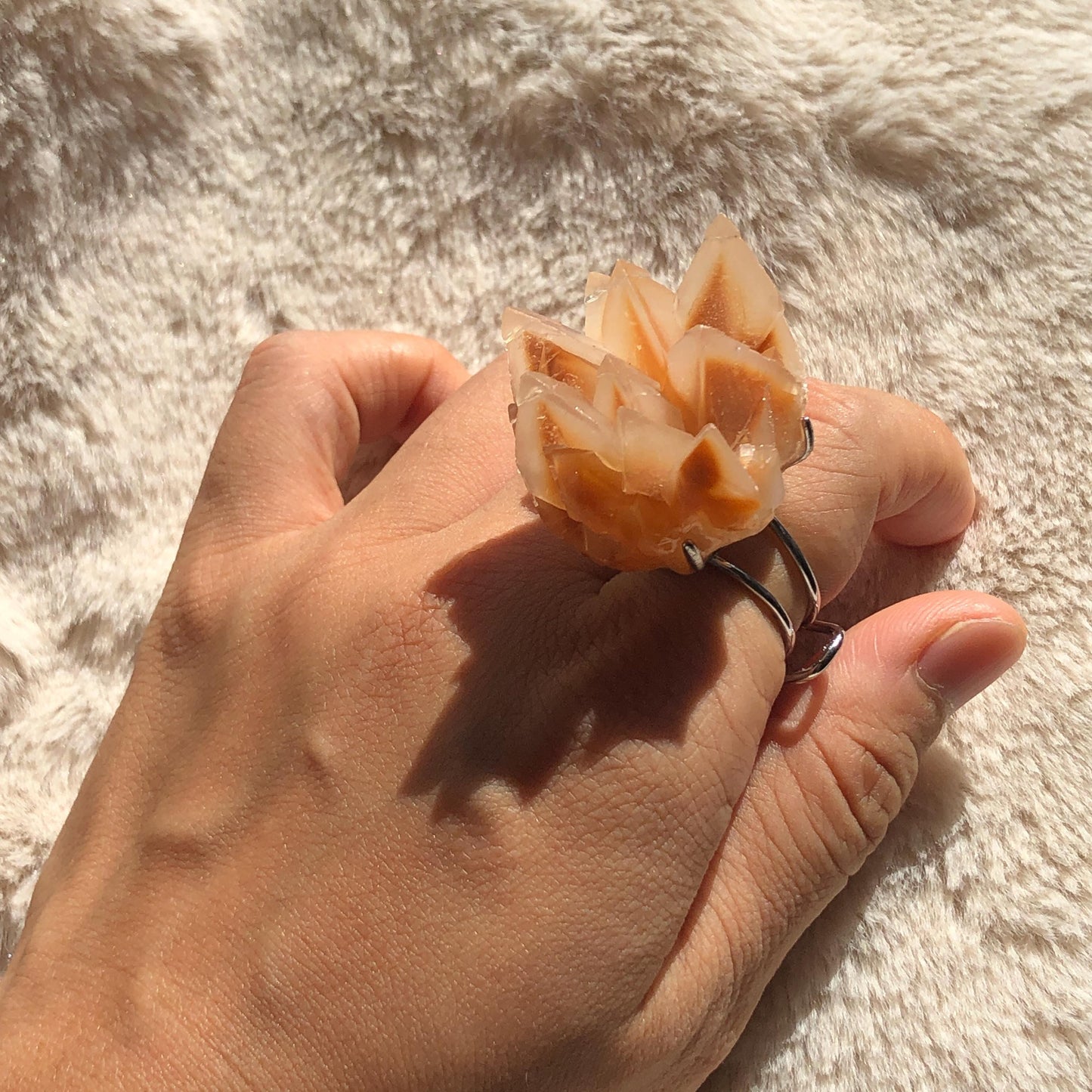 Natural Raw calcite Ring, Coral Hedgehog, Raw Stone Ring Big Crystal Ring, Chunky Irregular Ring Gift, Gothic Ring, Large Statement Ring