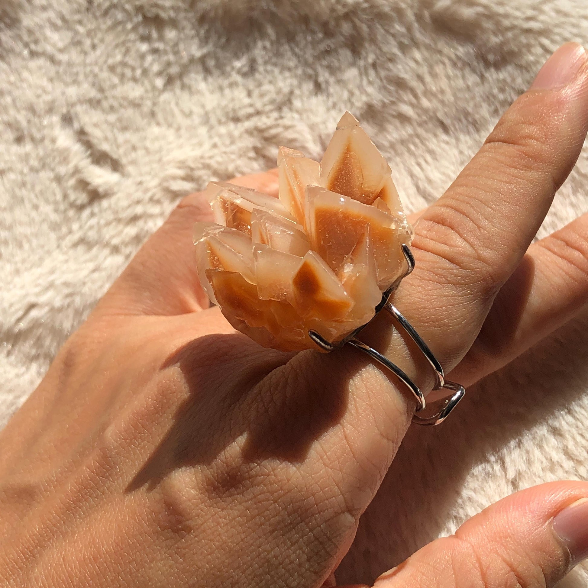 Natural Raw calcite Ring, Coral Hedgehog, Raw Stone Ring Big Crystal Ring, Chunky Irregular Ring Gift, Gothic Ring, Large Statement Ring