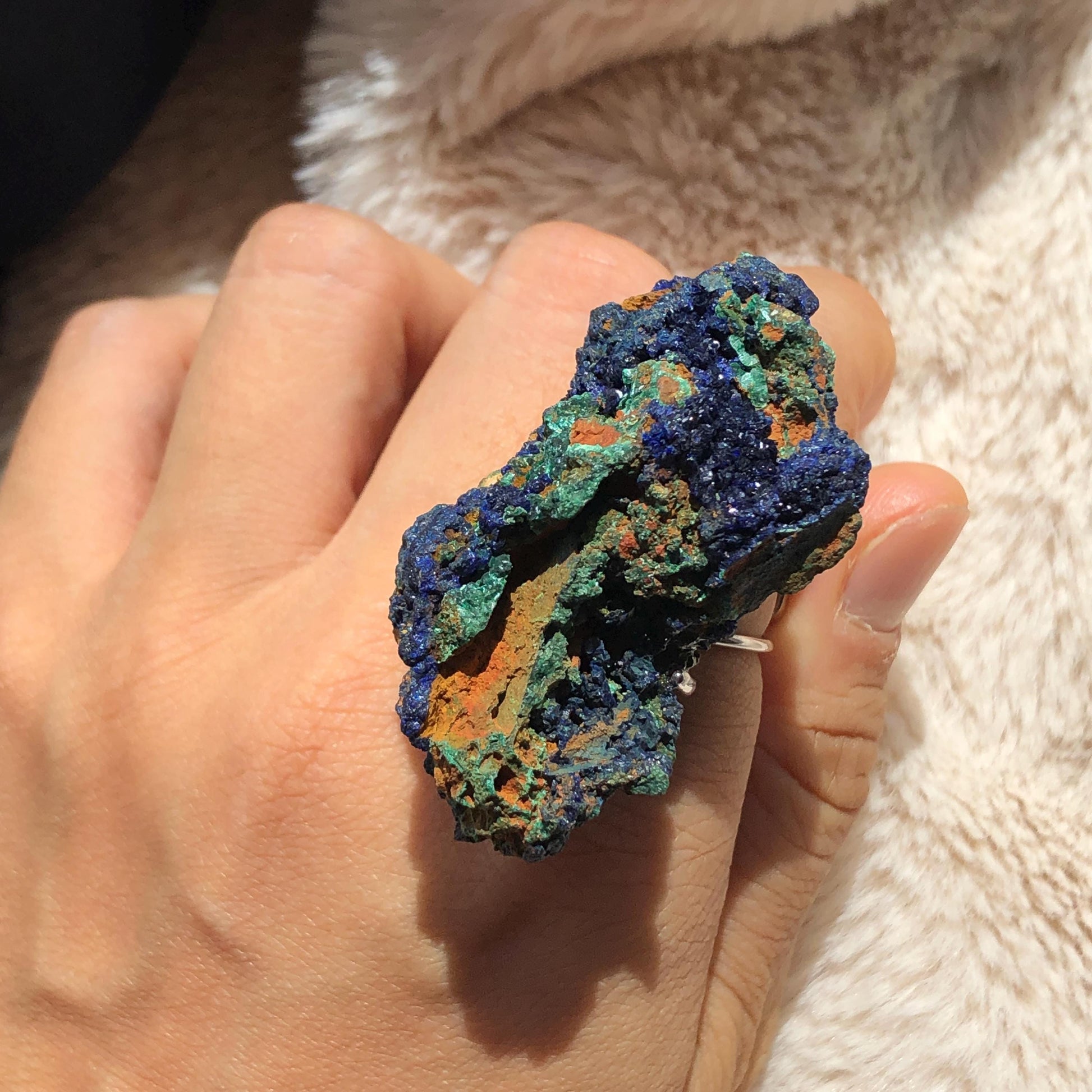 Raw Azurite Malachite Crystal Ring | The Forest | Sparkling Blue | Adjustable Statement Band Ring | Third Eye Chakra | Natural Gemstone