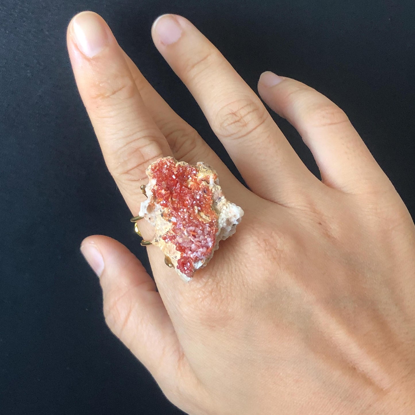 Natural Raw Vanadinite Crystal Ring | Creativity Adventure Stone | Adjustable Statement Ring | Lower Chakra Gemstone | Zodiac Birthstone