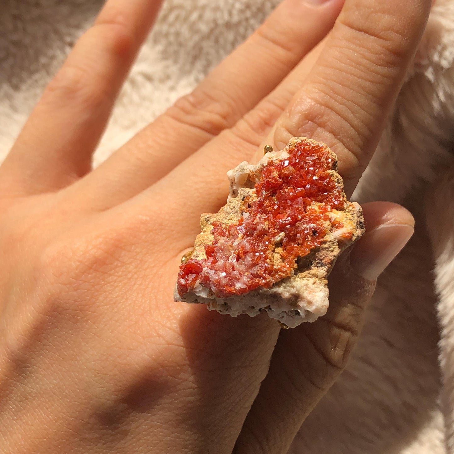 Natural Raw Vanadinite Crystal Ring | Creativity Adventure Stone | Adjustable Statement Ring | Lower Chakra Gemstone | Zodiac Birthstone