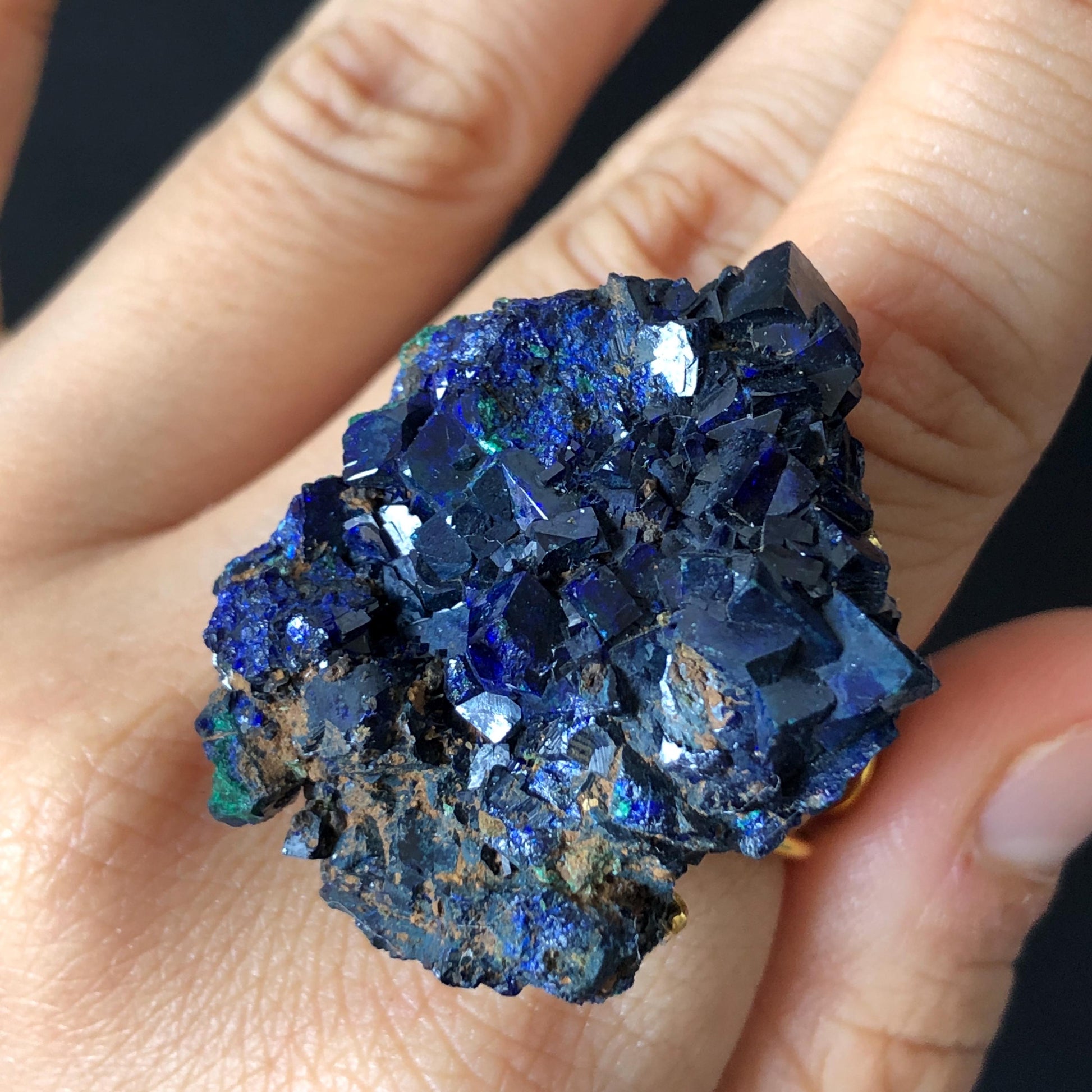 Raw Azurite Malachite Ring, Raw Stone Ring, Raw Crystal Ring, Big Statement Ring, Rough Irregular Chunky Gemstone Ring Gift for Men and Women, Sparky Shiny Crystal Ring, May Birthstone Ring, Silver Gold plated copper ring, birthday gift for her him