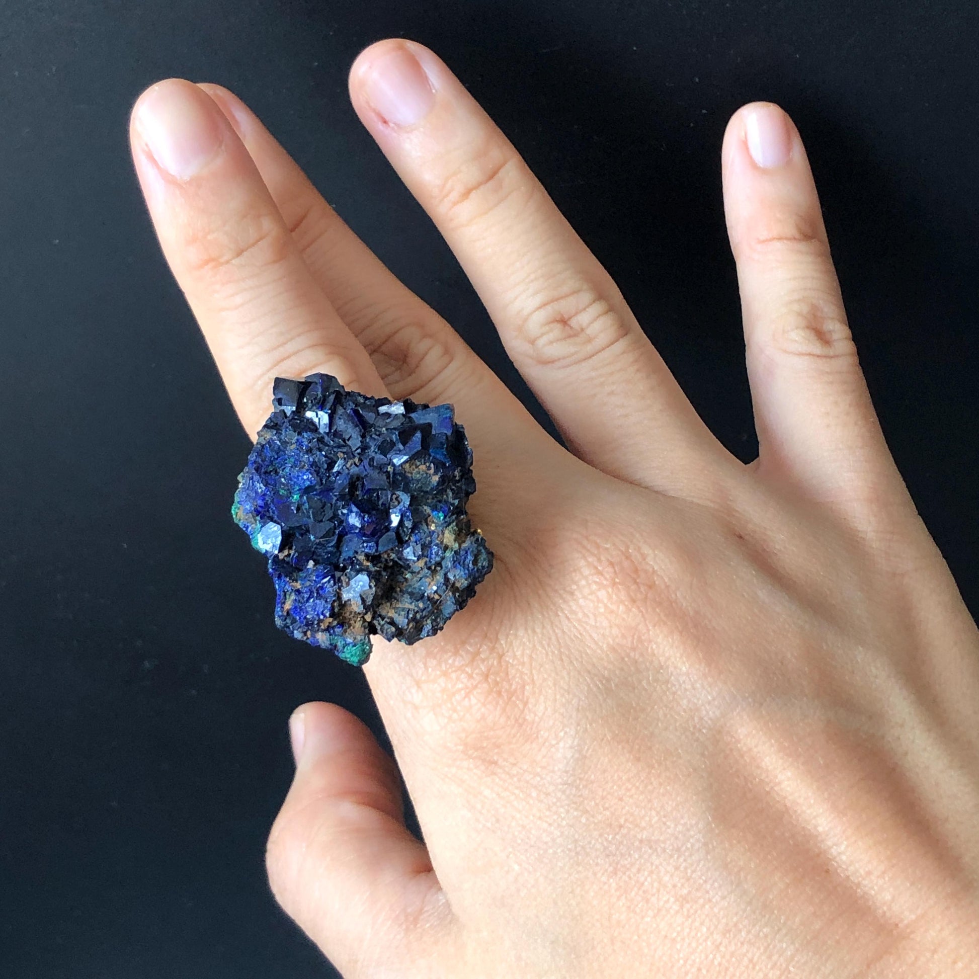 Raw Azurite Malachite Ring, Raw Stone Ring, Raw Crystal Ring, Big Statement Ring, Rough Irregular Chunky Gemstone Ring Gift for Men and Women, Sparky Shiny Crystal Ring, May Birthstone Ring, Silver Gold plated copper ring, birthday gift for her him