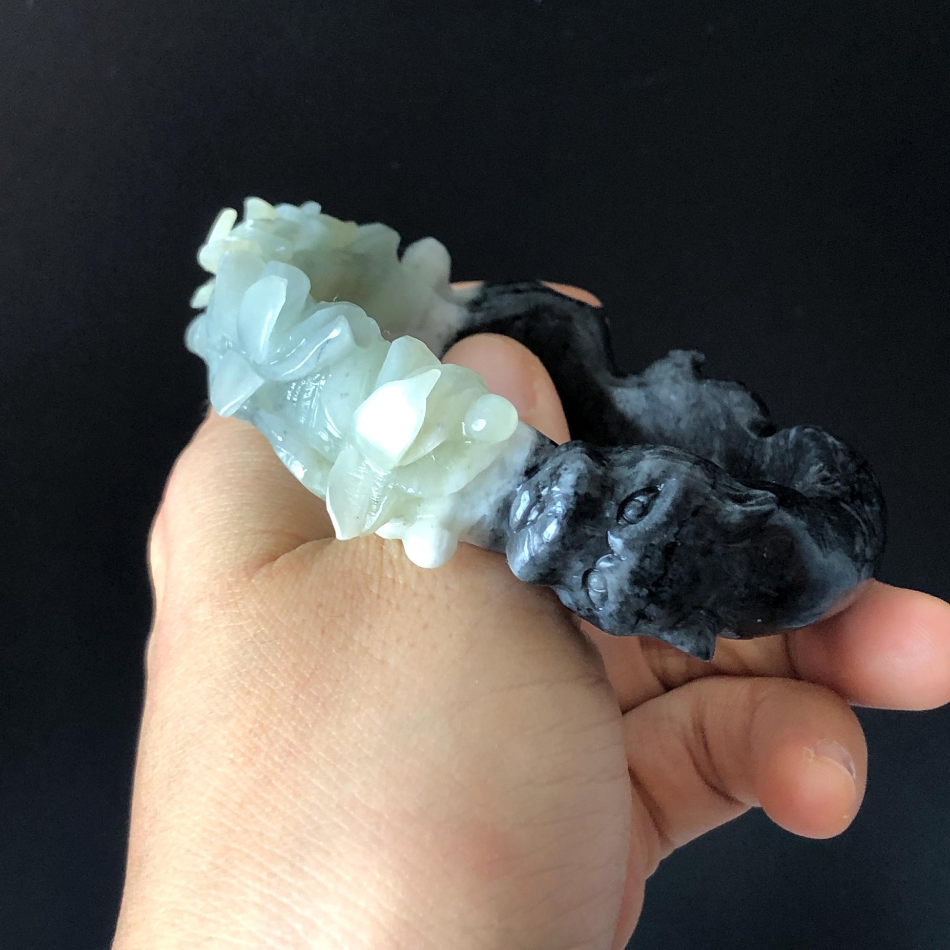 Certificate 56.3mm Natural Xiu Jade (Serpentine) Hand Carved Black Panther in Blue Peach Blossom Bangle | Crystal Stone Bracelet Gemstone