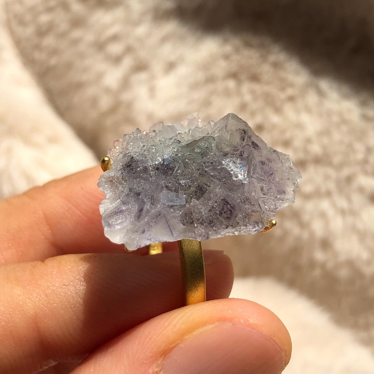 Raw Fluorite Crystal Ring | Sparkling Blue Ice Cube | Adjustable Statement Band Ring | Third Eye Chakra | Natural Gemstone Birthstone, Raw Mineral Ring, Chunky Irregular Ring Gift for her and him, Sparky Shiny Raw Crystal Ring, gold-plated copper rin