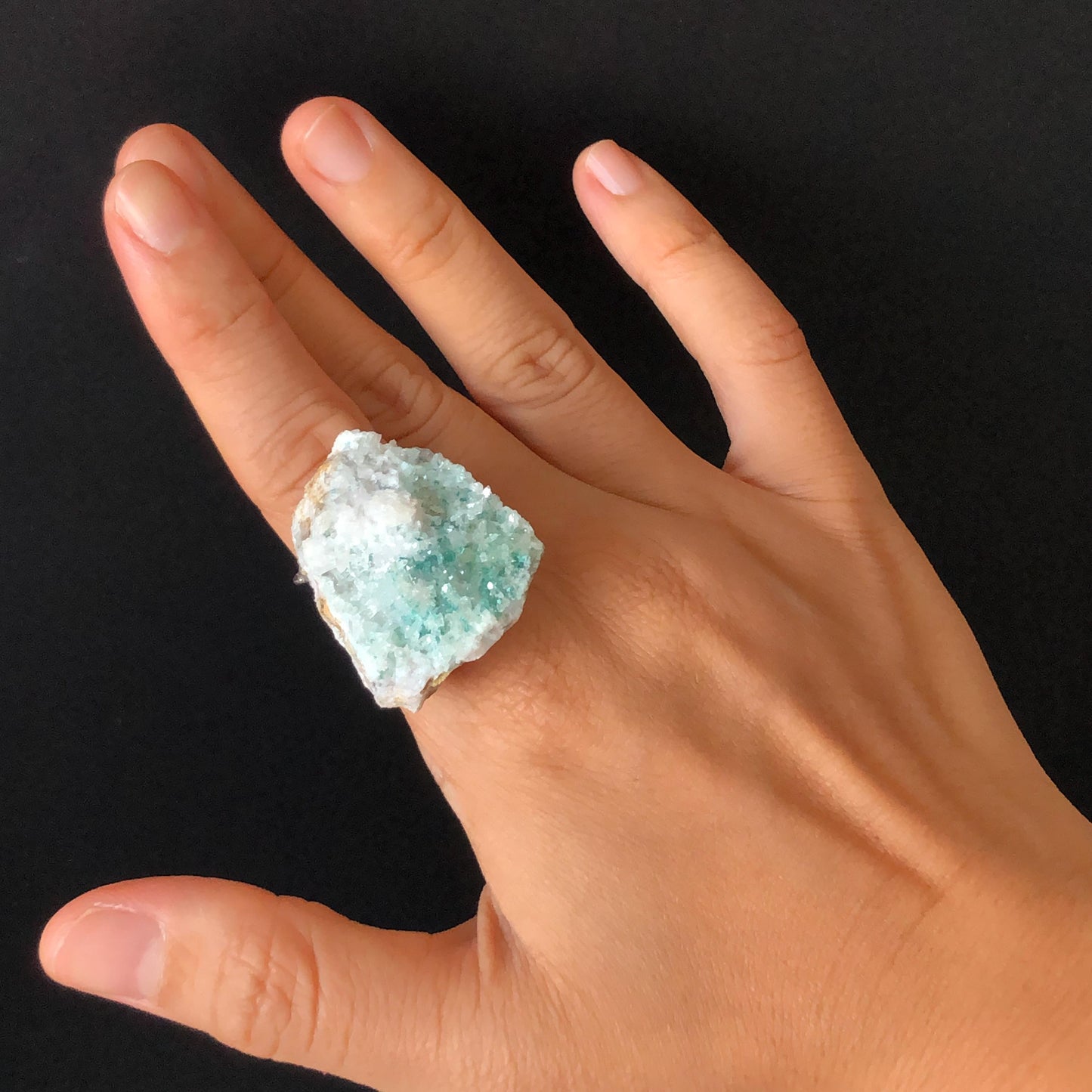 Raw Veszelyite Crystal Ring | Sparkling Snowy Lake | White Green | Self-Love Stone | Adjustable Statement Ring | Natural Gemstone Birthstone