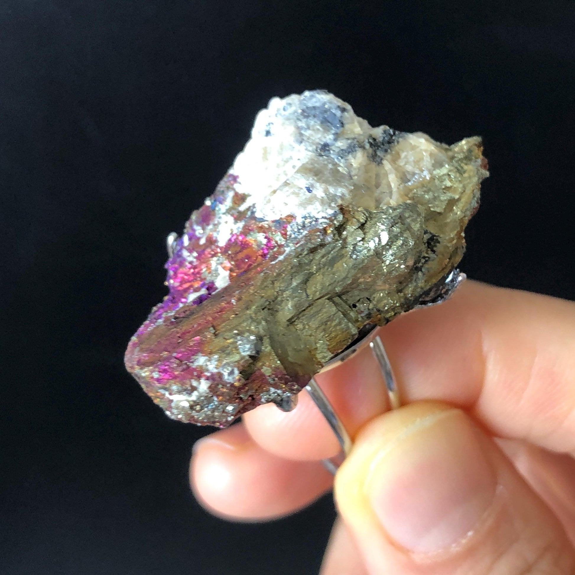 Raw Rainbow Bornite Ring, Peacock Ore, Transformation Stone, Large Raw Stone Ring Big Crystal Ring, Raw Mineral Ring, Chunky Irregular ring, silver-plated copper ring, adjustable band ring, huge cocktail ring, Extra Large Statement Ring, Birthstone