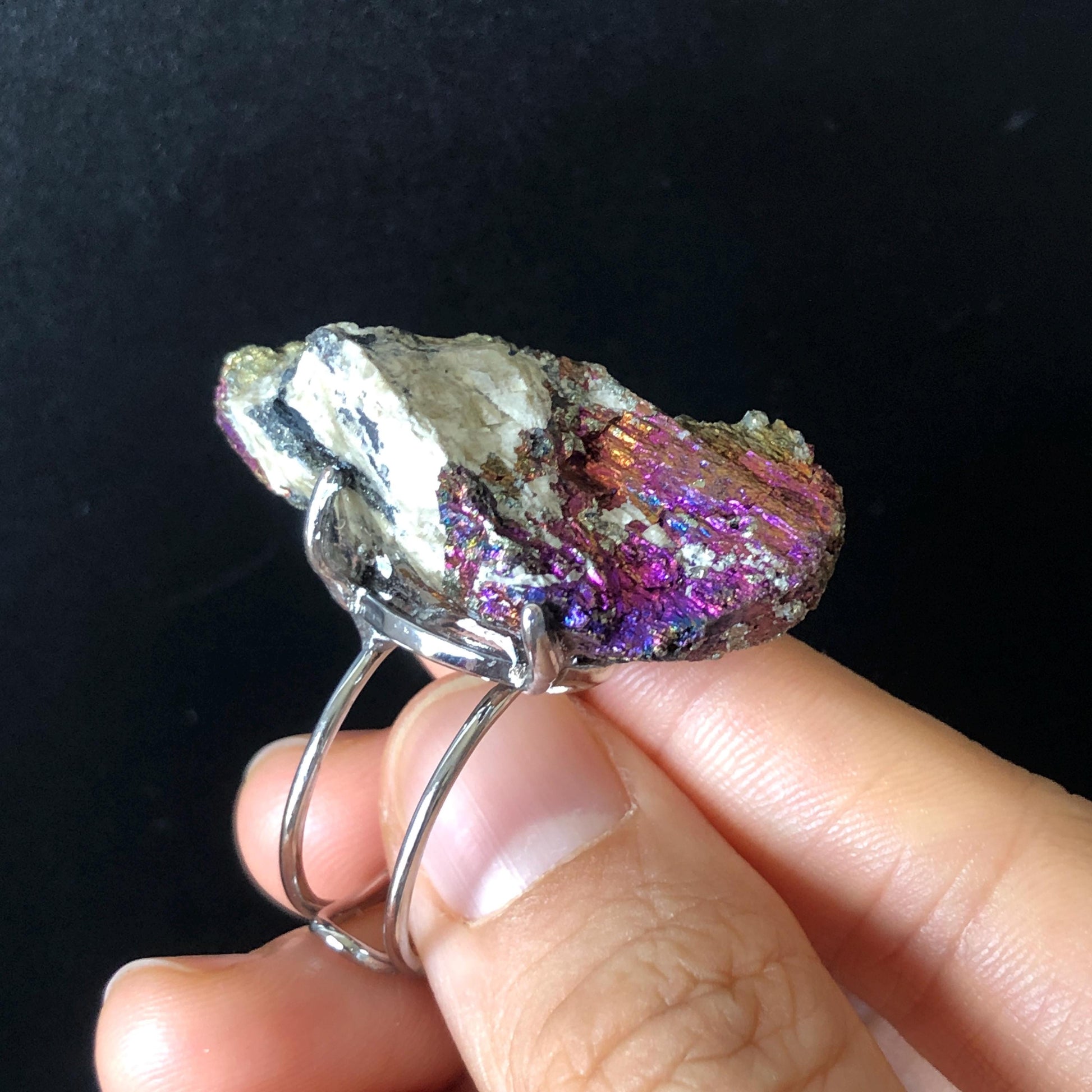 Raw Rainbow Bornite Ring, Peacock Ore, Transformation Stone, Large Raw Stone Ring Big Crystal Ring, Raw Mineral Ring, Chunky Irregular ring, silver-plated copper ring, adjustable band ring, huge cocktail ring, Extra Large Statement Ring, Birthstone