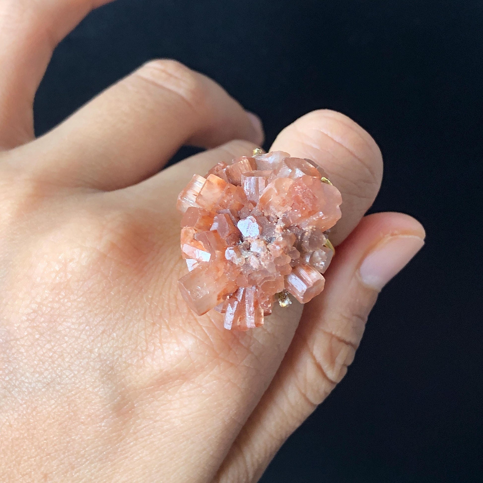 Raw Aragonite Star Clusters Crystal Ring | Milk Coffee | Caramel Brown | Grounding Stone | Statement Ring | Root Chakras | June Birthstone