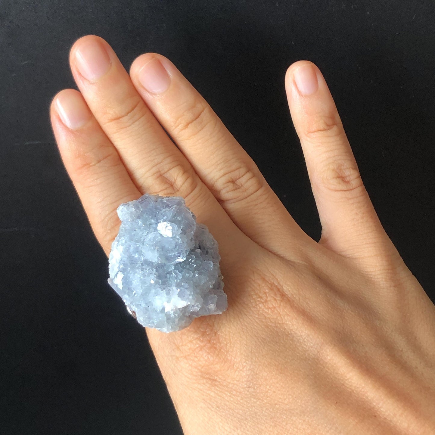 Raw Fluorite Ring with Rainbow, Big Raw Crystal Ring Large Raw Stone Ring, Blue Raw Mineral Adjustable band ring, Chunky Irregular ring, blue ice cube, Huge Cocktail Ring, February March Birthstone ring, Zodiac Sign Ring for Men and Women