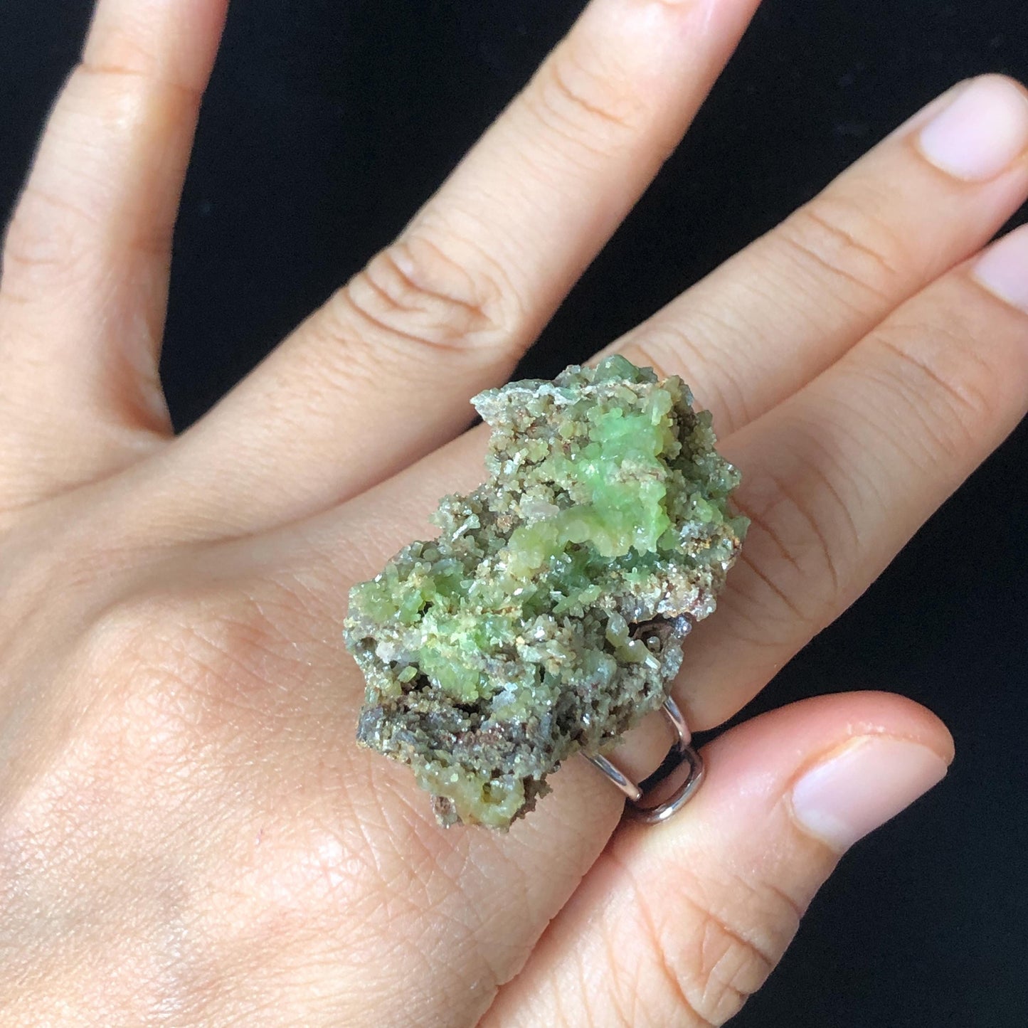 Raw Pyromorphite Ring ,Pistachio Bar, Raw Stone Ring Big Crystal Ring, Large Statement Ring, Chunky Irregular Ring Gift, Gemstone Birthstone