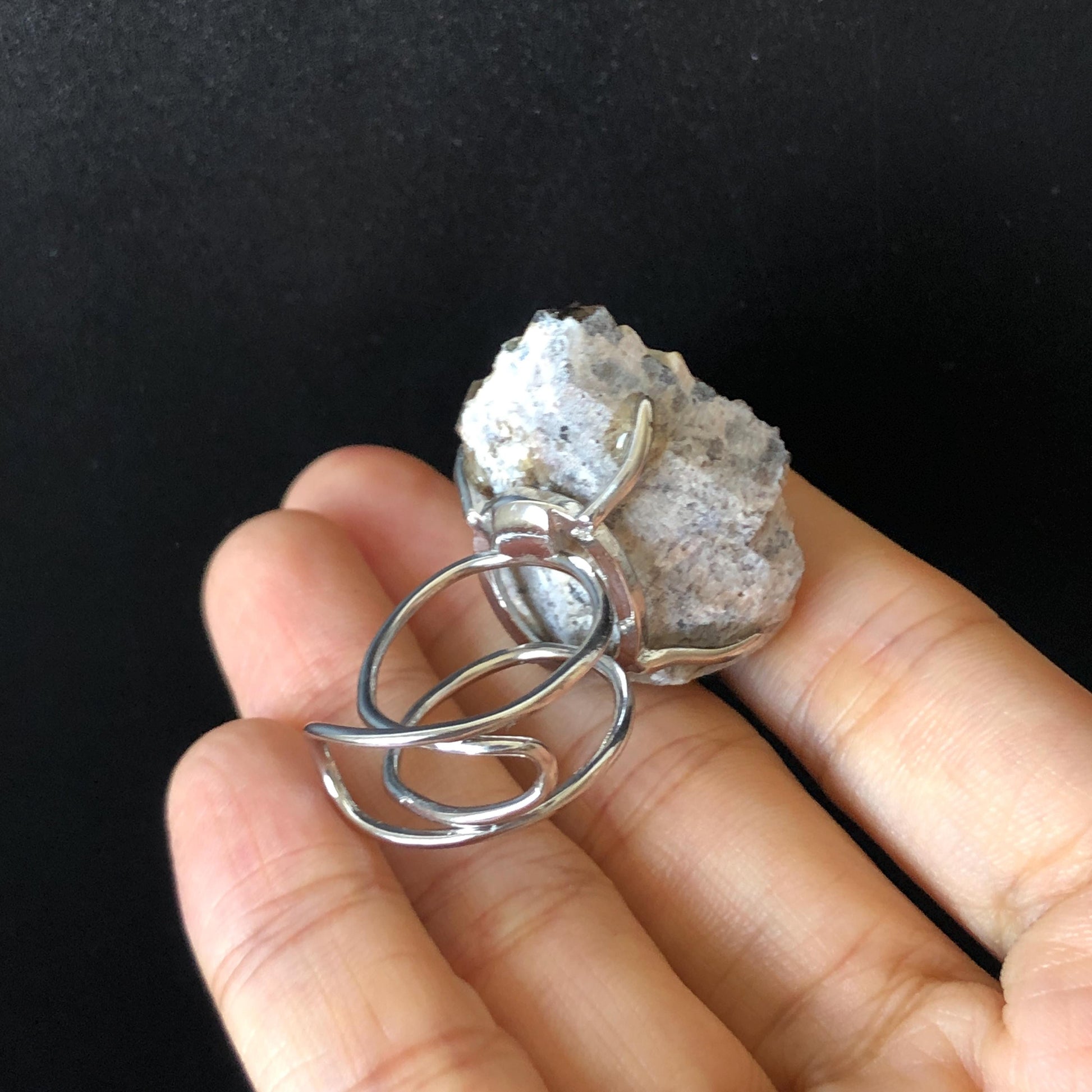 Smoky Quartz Feldspar Ring, silver-plated copper ring, Icy Grey Stone, Adjustable Statement Band Ring, Root Chakras, June Birthstone, Capricorn Sign, chunky raw crystal ring, irregular ring for men and women,  raw mineral ring, birthstone ring