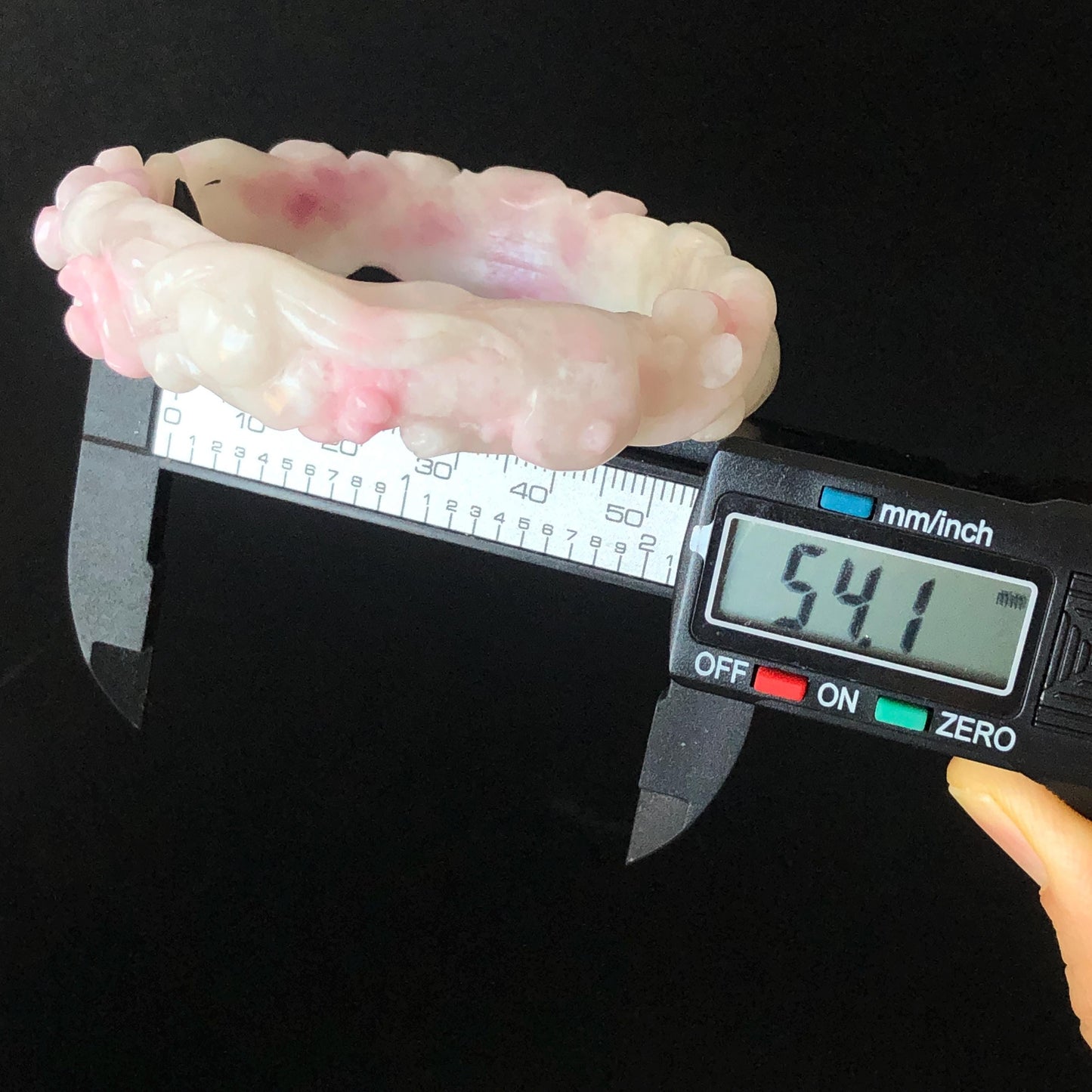 54.1mm Natural SheTaiCui Jade (Quartzite) Hand Carved Rabbit Bunny Flowers Bangle | Pink Purple White | Crystal Bracelet Gemstone Jewellery