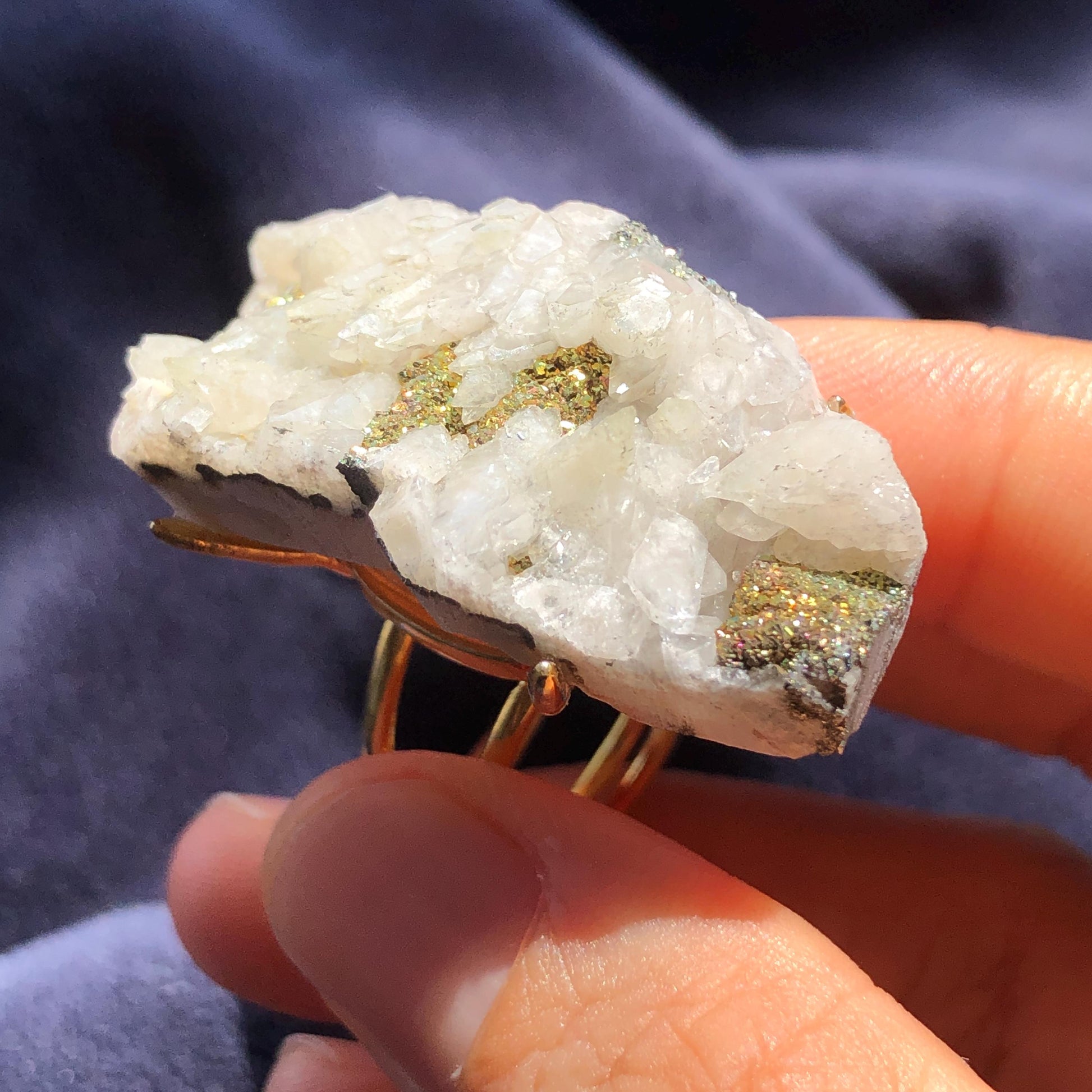 Raw Rainbow Pyrite & Calcite Ring, Raw Stone Ring, Sparky Big Raw Crystal Ring, Large Statement Ring men women, Chunky Irregular Stone Ring Gift, Shiny Huge Crystal Ring, Birthstone Ring, Large Cocktail Ring, gold-plated copper ring, abundance stone