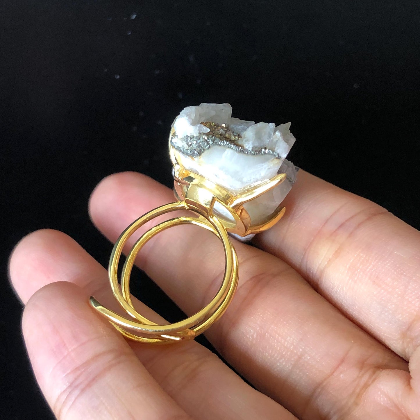 Raw Rainbow Pyrite & Calcite Ring, Raw Stone Ring, Sparky Big Raw Crystal Ring, Large Statement Ring men women, Chunky Irregular Stone Ring Gift, Shiny Huge Crystal Ring, Birthstone Ring, Large Cocktail Ring, gold-plated copper ring, abundance stone