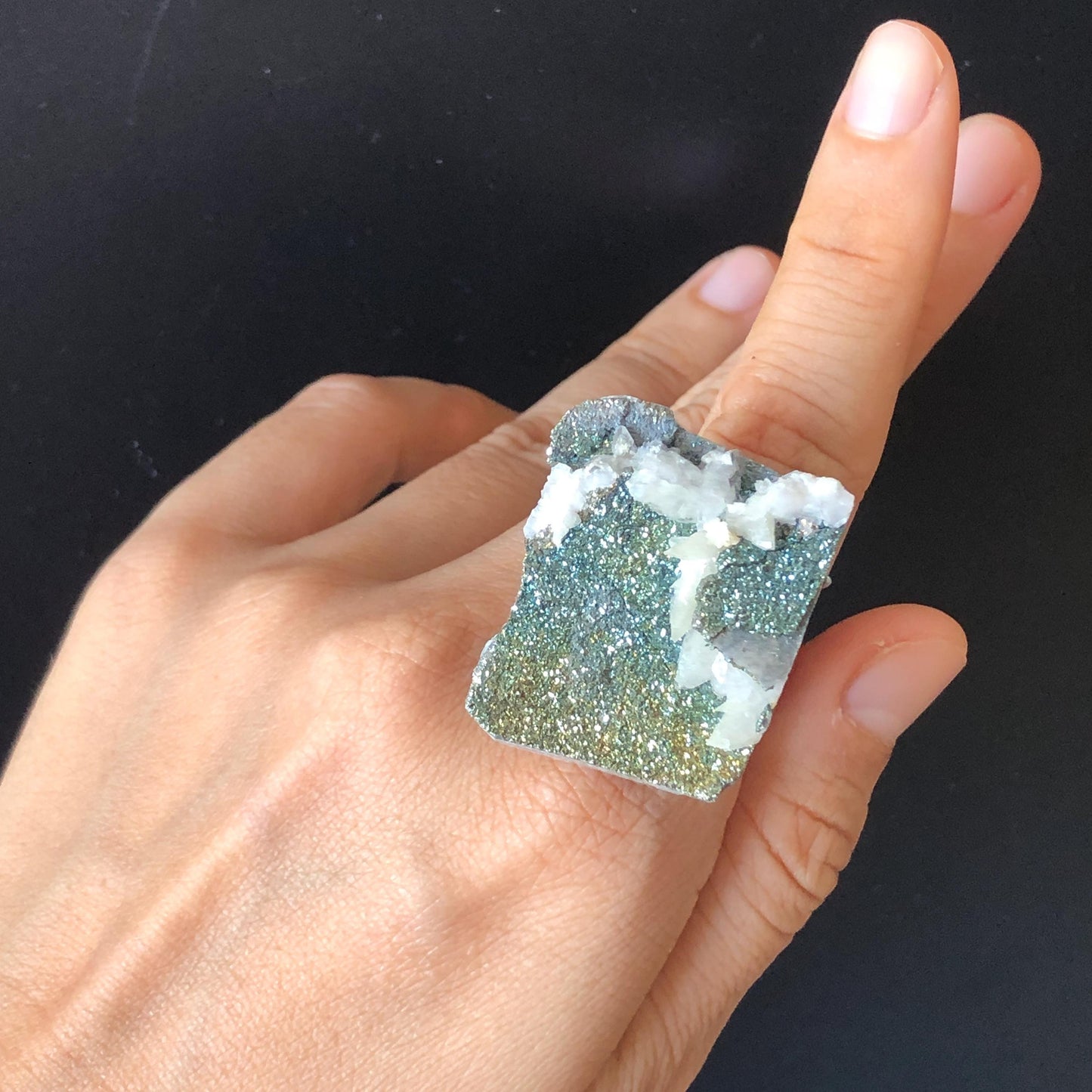 Raw Rainbow Pyrite & Calcite Ring, Raw Stone Ring, Sparky Big Raw Crystal Ring, Large Statement Ring men women, Chunky Irregular Stone Ring Gift, Huge Crystal Ring, Shiny Crystal Ring, Large Cocktail Ring, silver-plated copper ring, abundance stone