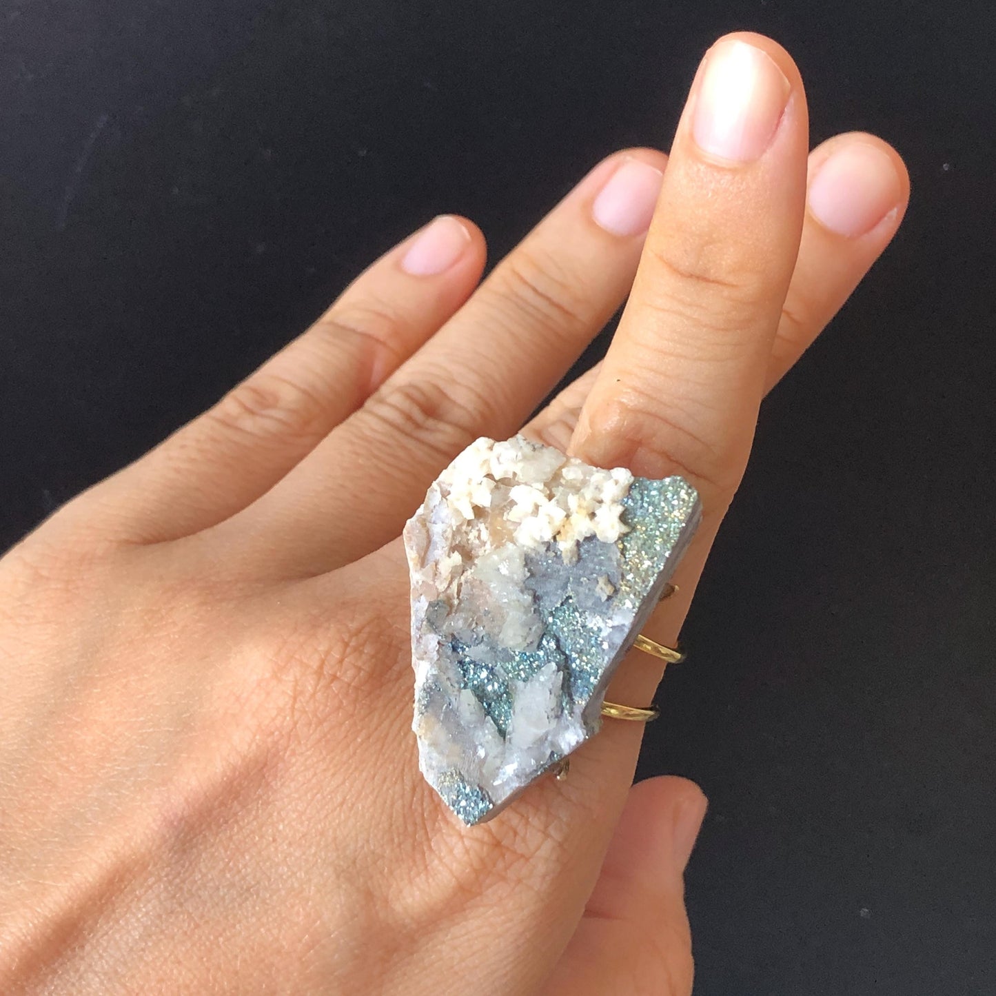 Raw Rainbow Pyrite & Calcite Ring, Raw Stone Ring, Big Raw Crystal Ring, Large Statement Ring men women, Chunky Irregular Stone Ring Gift, Huge Crystal Ring, Shiny Crystal Ring, Large Cocktail Ring, silver-plated copper ring, abundance stone