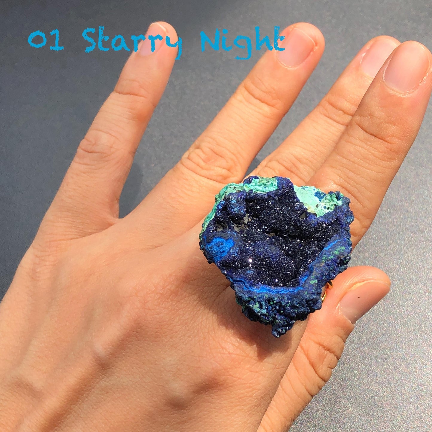 Raw Azurite Malachite Ring, Raw Stone Ring, Raw Crystal Ring, Big Statement Ring, Rough Irregular Chunky Gemstone Ring Gift for Men and Women, Sparky Shiny Crystal Ring, May Birthstone Ring, Silver Gold plated copper ring, birthday gift for her him