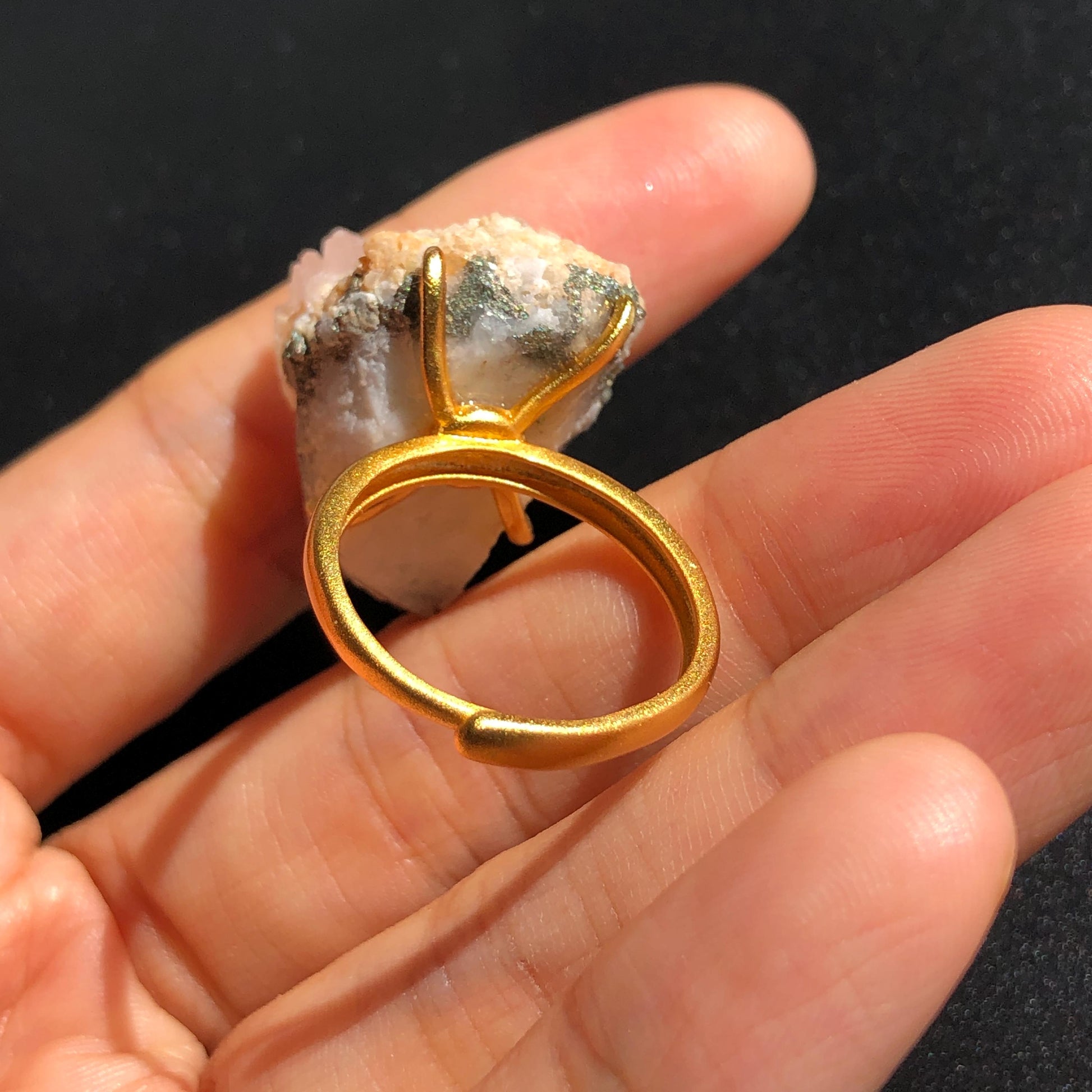 Raw Pyrite Ring with Calcite & Dolomite, Raw Stone Ring, Raw Crystal Ring, Large Statement Ring, Irregular Chunky gemstone ring, Raw mineral ring, 18k gold-plated copper ring, Crystal Band Ring, large cocktail ring, adjustable gemstone ring