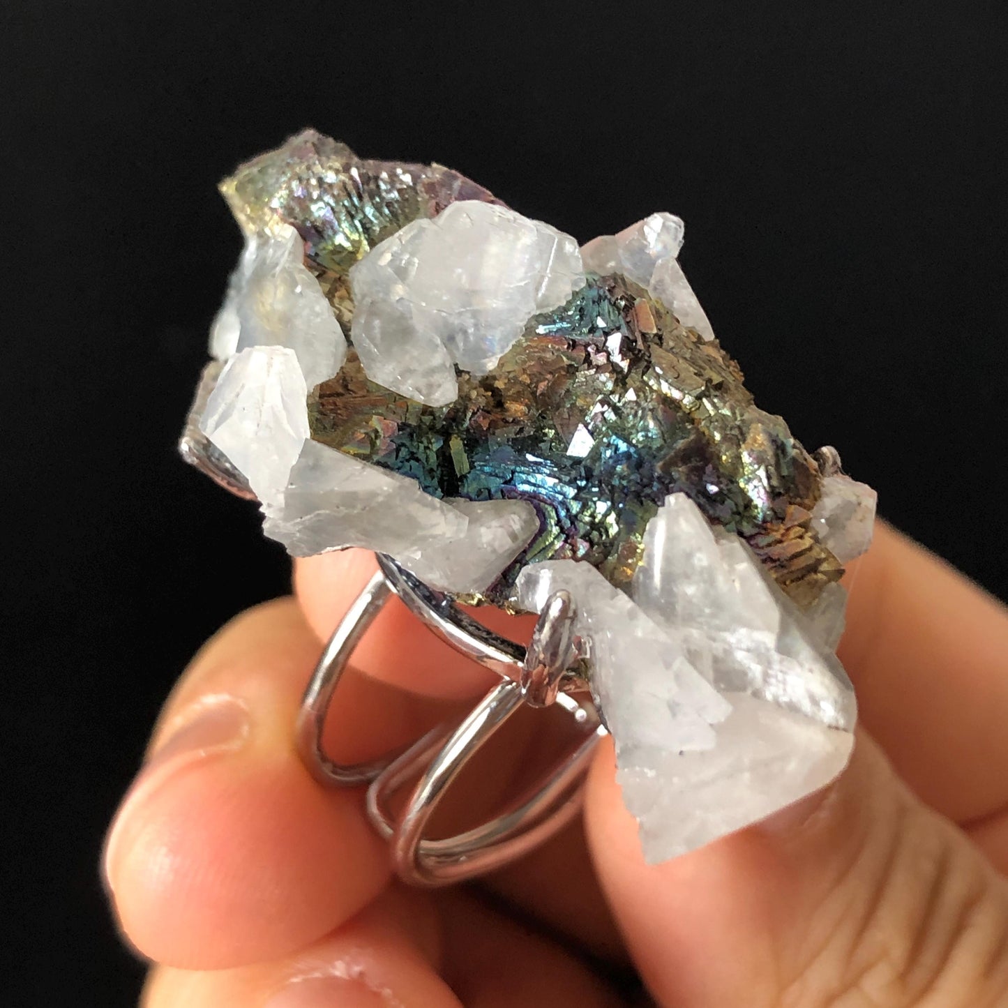 Raw Rainbow Chalcopyrite Calcite Crystal Ring, Large Raw Stone Ring Big Crystal Ring, Chunky Irregular ring gift, Oversized gemstone Jewelry, silver-plated copper ring, Huge Statement ring for men and women, Birthstone ring gift for her and him