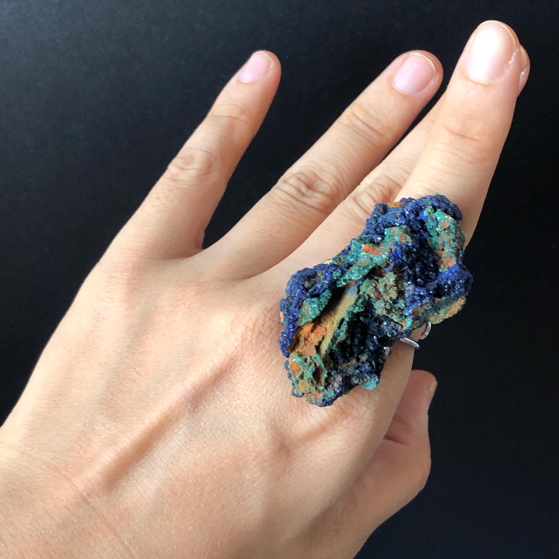 Raw Azurite Malachite Crystal Ring | The Forest | Sparkling Blue | Adjustable Statement Band Ring | Third Eye Chakra | Natural Gemstone