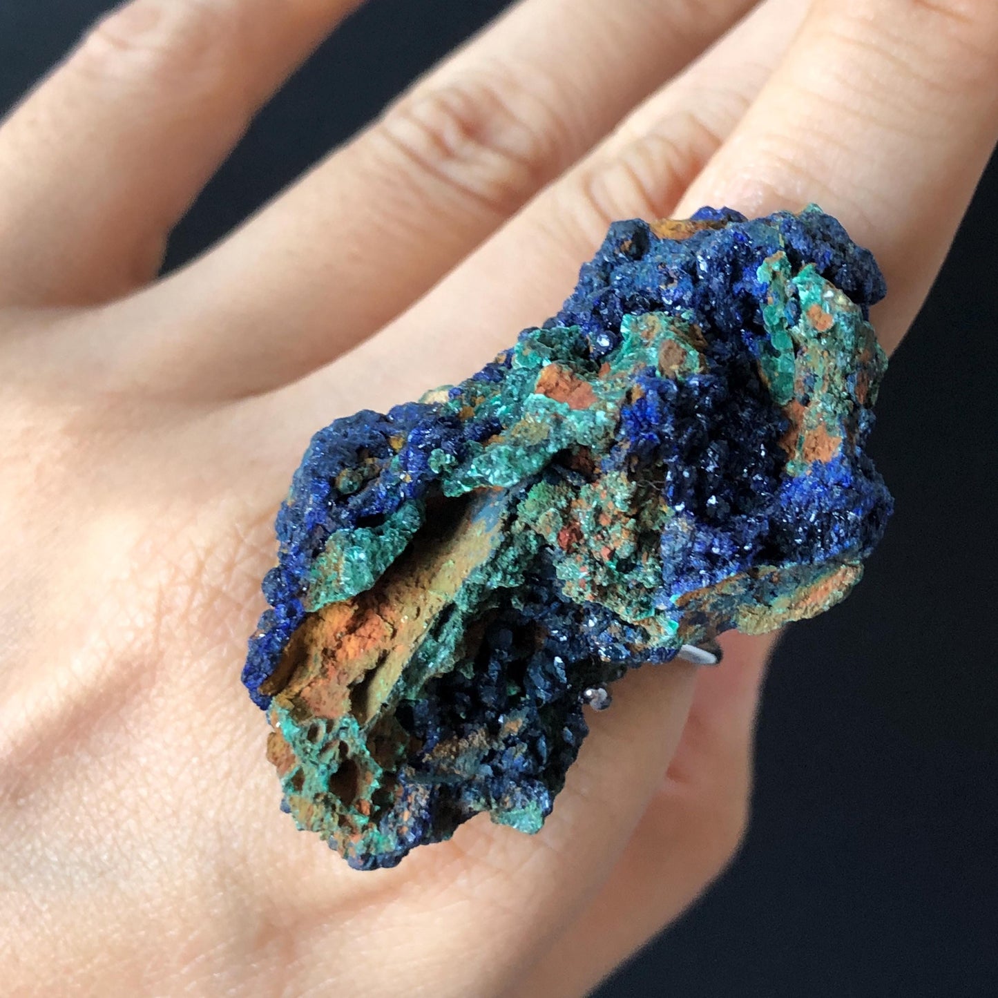 Raw Azurite Malachite Crystal Ring | The Forest | Sparkling Blue | Adjustable Statement Band Ring | Third Eye Chakra | Natural Gemstone