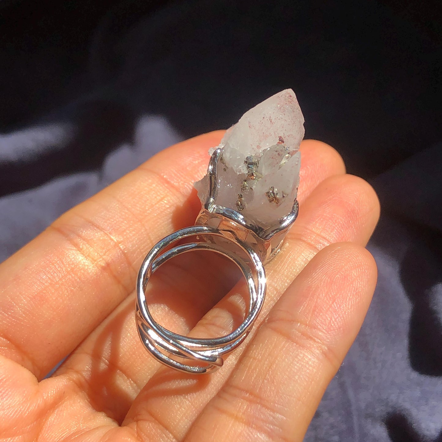 Pyrite Quartz Cluster Ring, Raw Stone Ring, Shiny Raw Crystal Ring Xlarge, Big Statement Ring, Chunky Irregular Ring for Men and Women, Pyrite Gemstone Ring, pyrite silver ring, Pyrite Stone Ring, Raw Mineral Ring, large cocktail ring