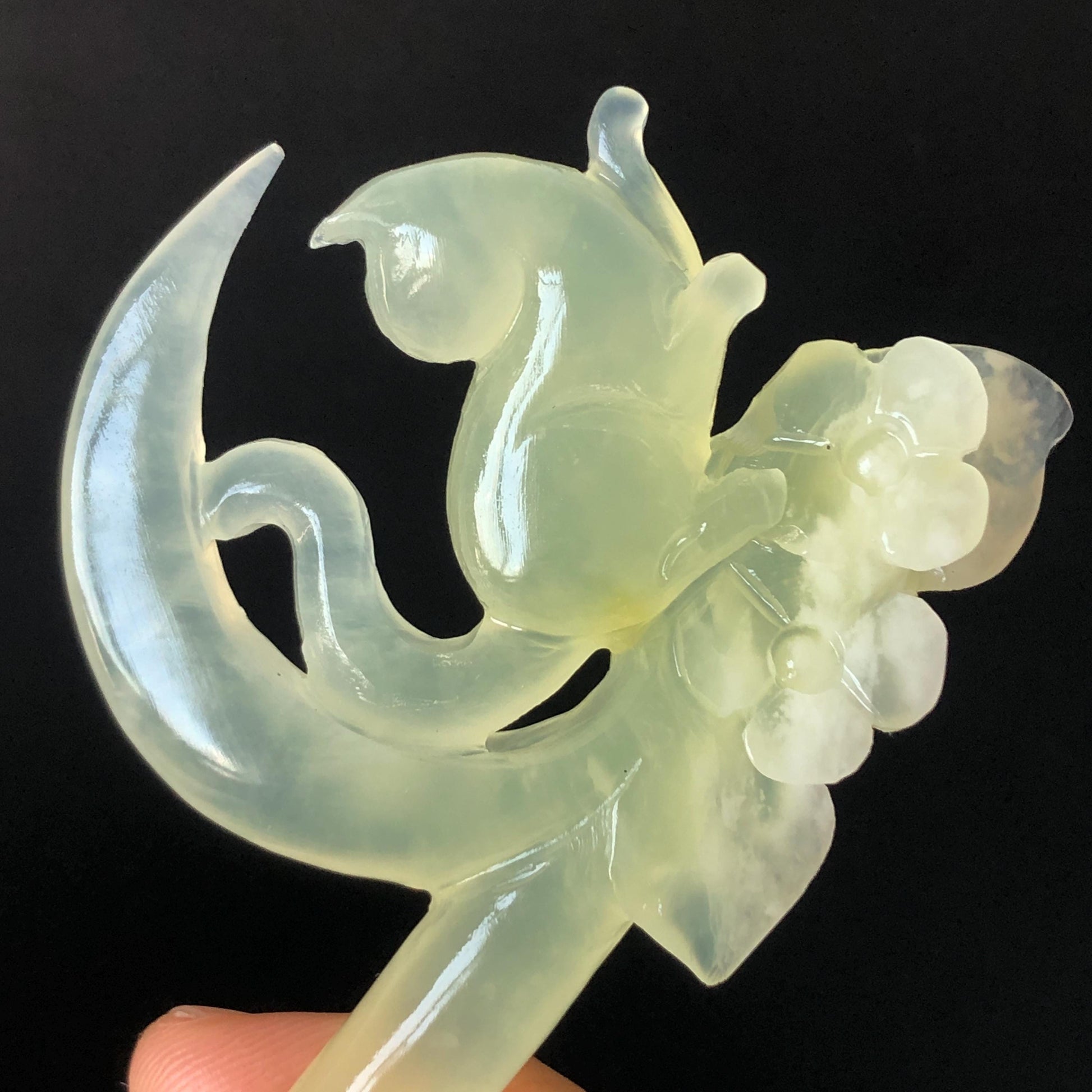 xiu jade hand carved cat on the moon hair pin