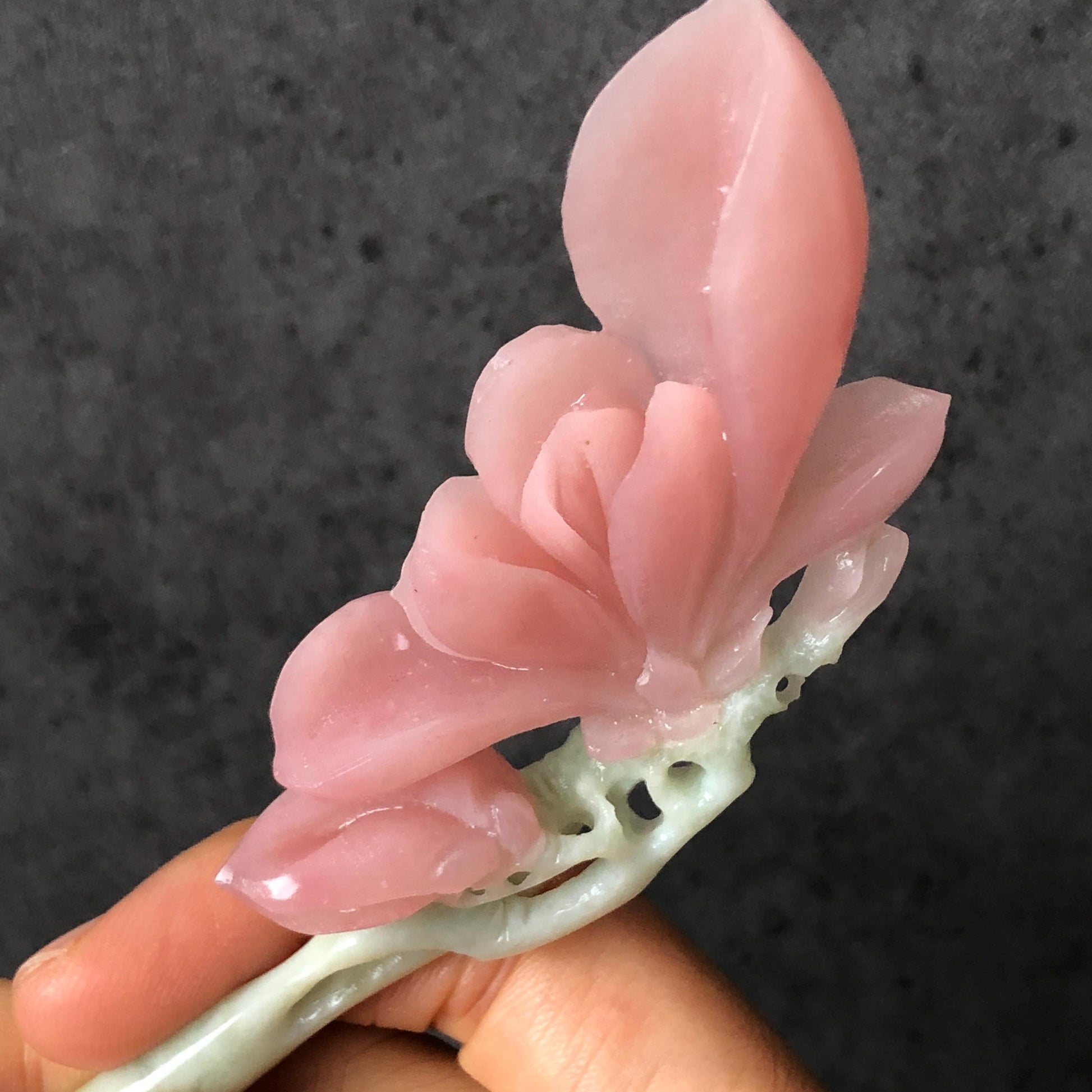 Natural Xiu Jade (Serpentine) Hand Carved Yulan Flower Hair Pin | Jade Hair Stick | Pink Green| Asian Chinses Vintage Style | Gift for her