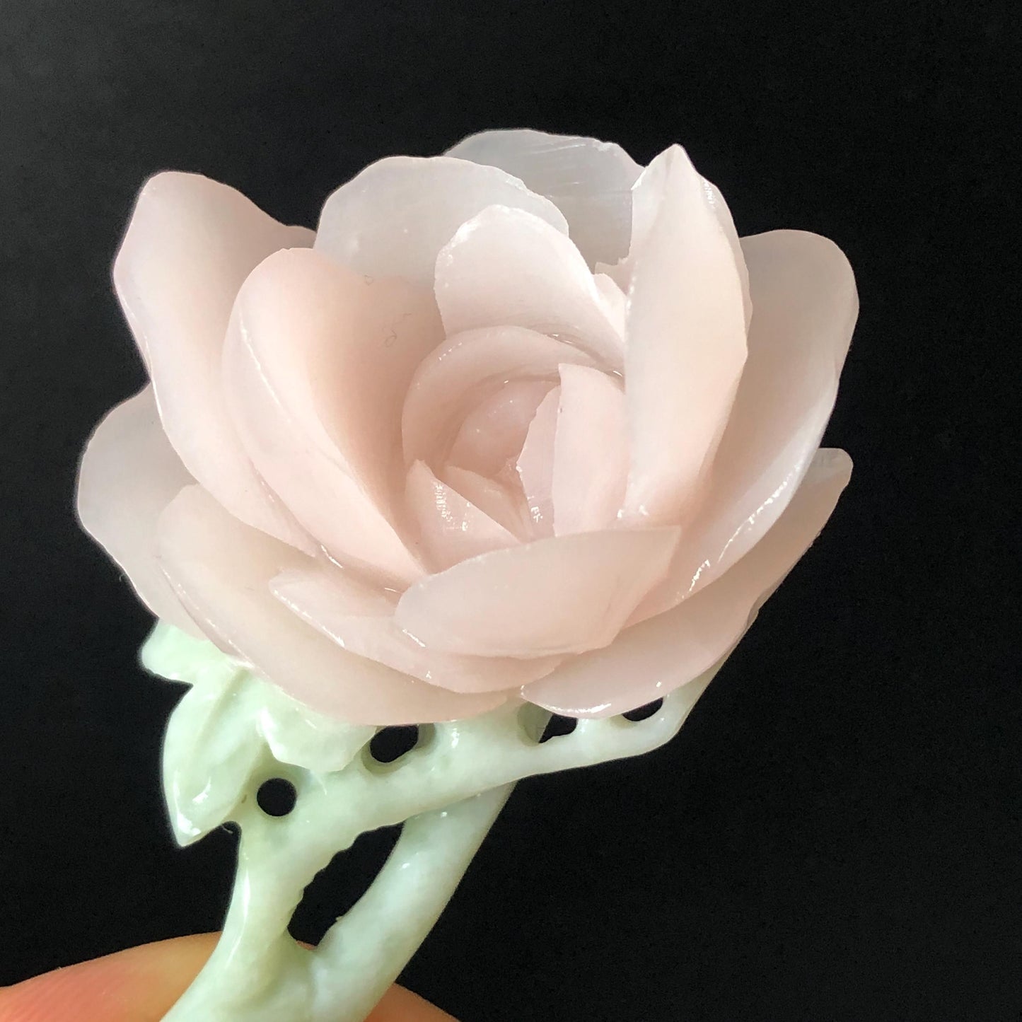 Natural Xiu Jade (Serpentine) Hand Carved Peony Flower Hair Pin | Jade Hair Stick | Pink Green | Asian Chinese Vintage Style | Gift for her