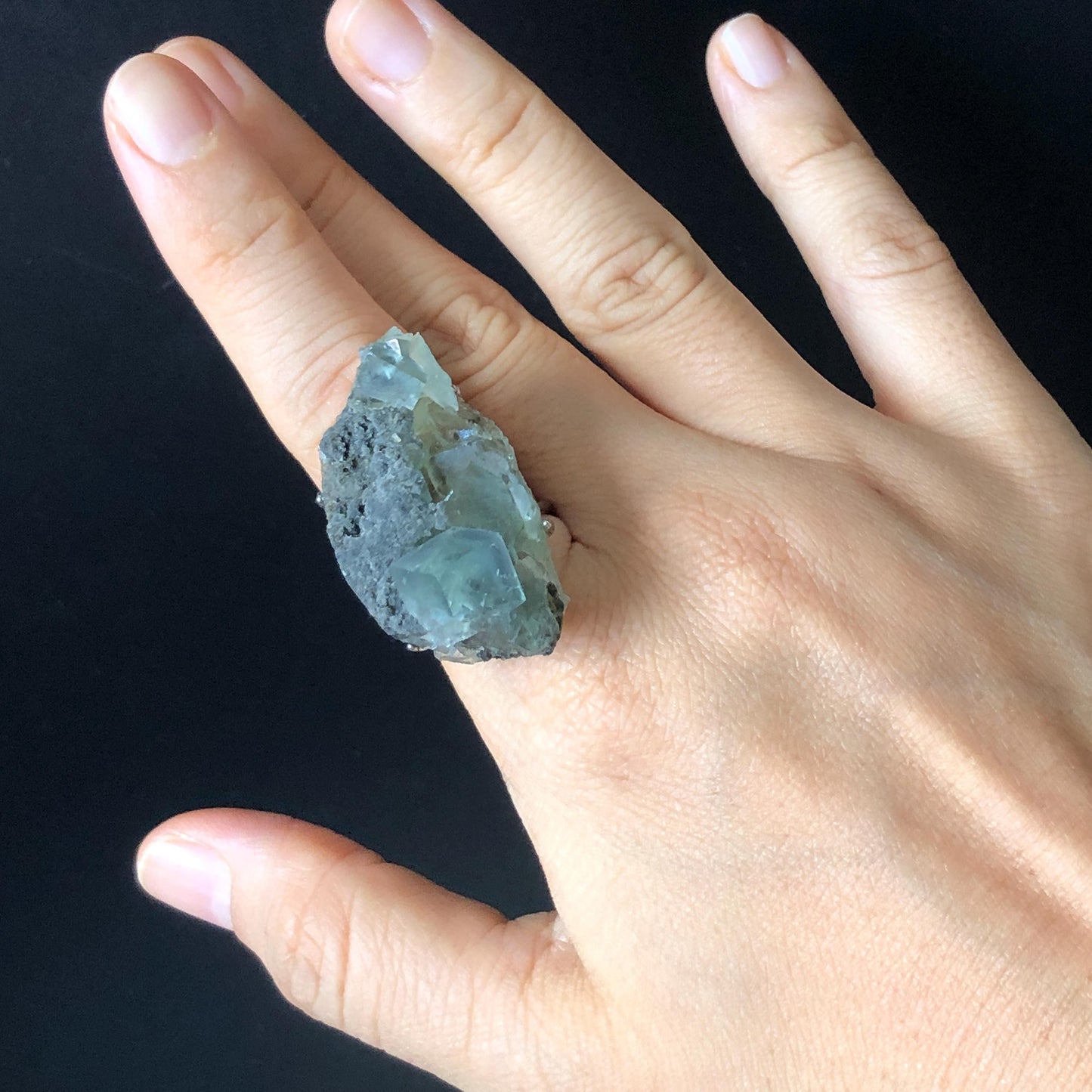 Raw Fluorite Ring, Big Raw Stone Ring Green, Large Raw Crystal Ring, Irregular Chunky Adjustable Statement Ring, Huge Cocktail Ring, birthstone gift for him and her, Ring for Men and Women, Third eye chakra stone ring, raw mineral ring, silver-plated
