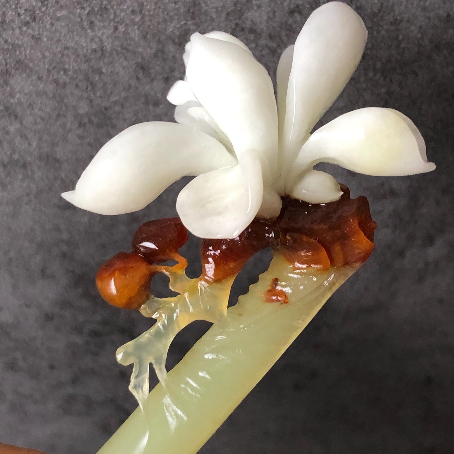 Certificate Natural Xiu Jade (Serpentine) Hand Carved Yulan Magnolia Flower Hair Pin | Jade Hair Stick | 3 colours | Asian Vintage Style