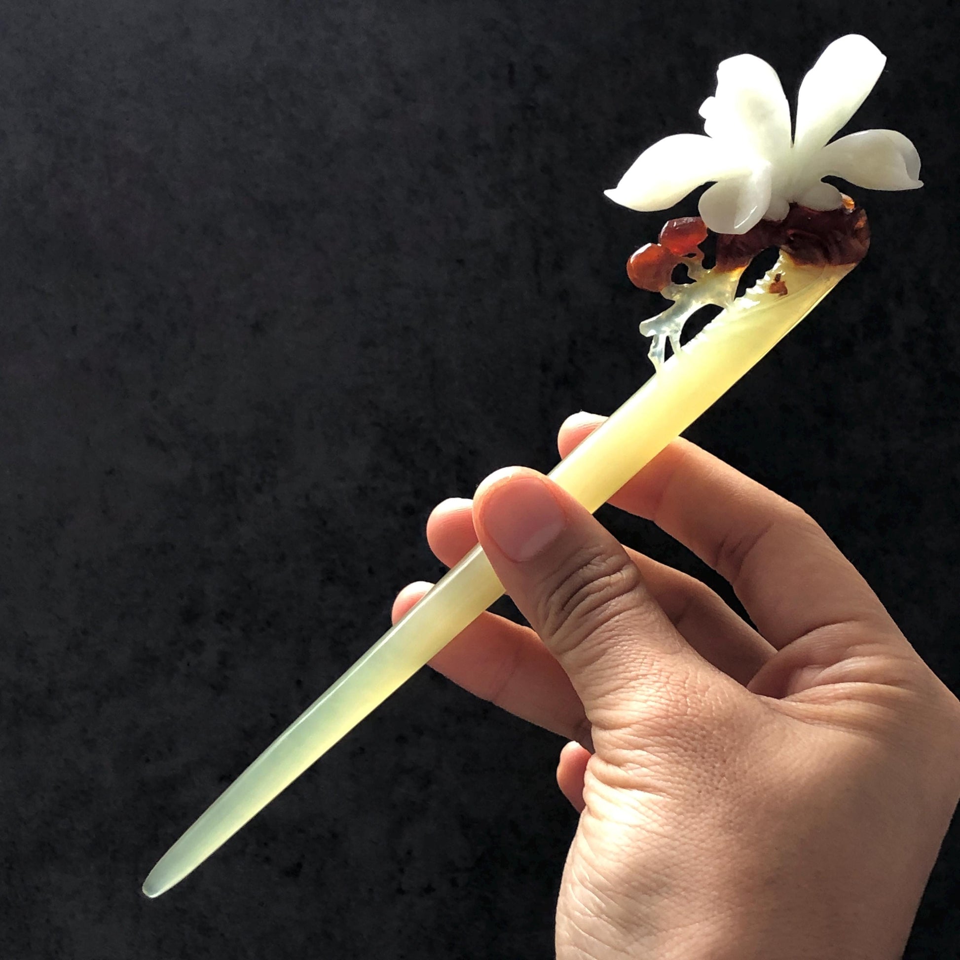 Certificate Natural Xiu Jade (Serpentine) Hand Carved Yulan Magnolia Flower Hair Pin | Jade Hair Stick | 3 colours | Asian Vintage Style