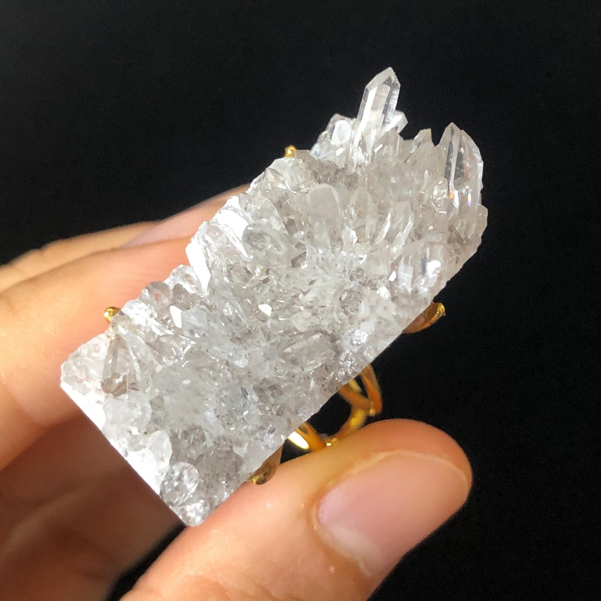 Raw Clear Quartz Cluster Crystal Ring, Sparky Raw Stone Ring Shiny Massive Crystal Ring, Large Statement Ring, Chunky Oversized Gemstone Ring, gold-plated copper ring, crown chakra crystal, meditation stone, Huge Cocktail ring, Birthstone ring gift