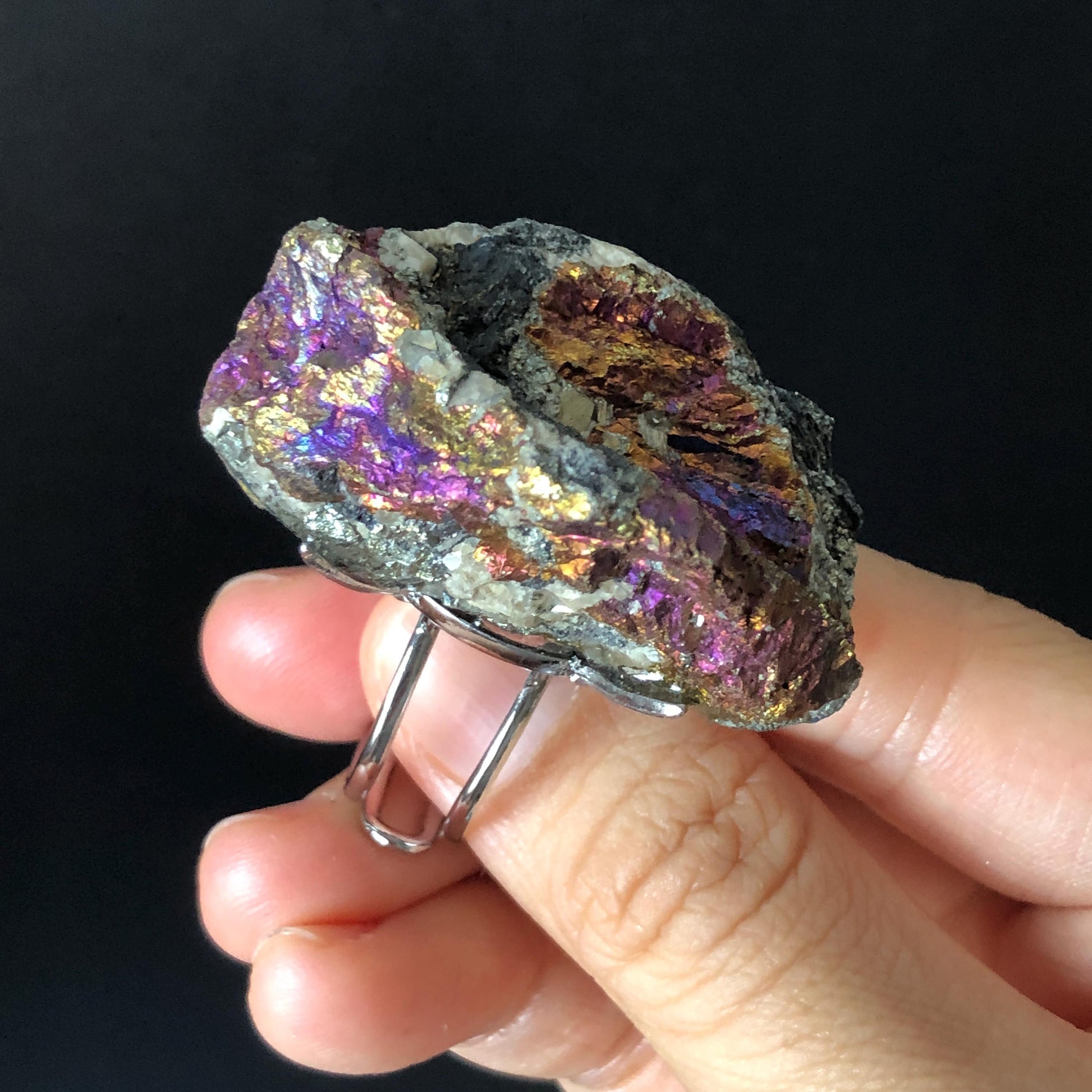 Raw Rainbow Bornite Ring, Peacock Ore, Transformation Stone, Large Raw Stone Ring Big Crystal Ring, Raw Mineral Ring, Chunky Irregular ring, silver-plated copper ring, adjustable band ring, huge cocktail ring, Extra Large Statement Ring, Birthstone