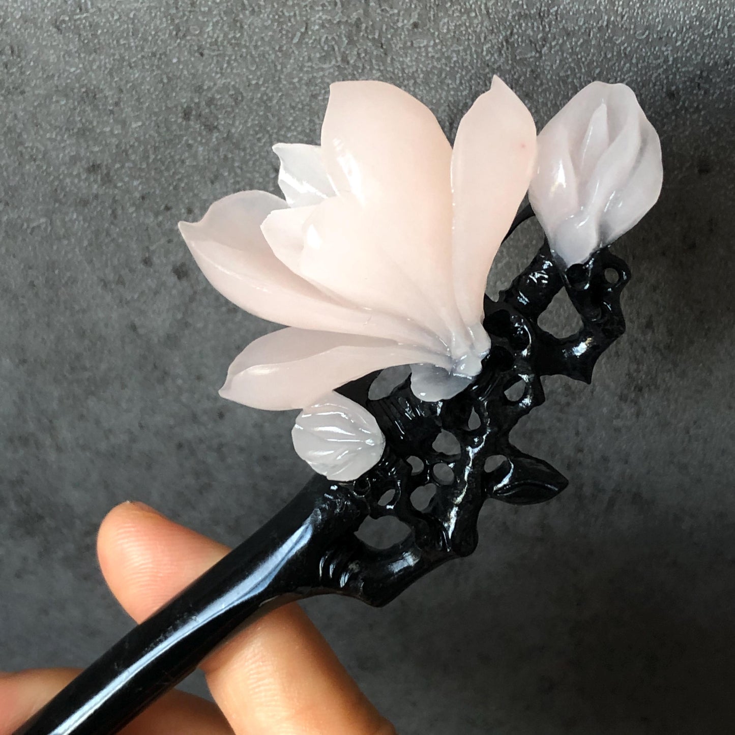 Natural Xiu Jade Serpentine Hand Carved Yulan Flower Hair Pin, Black Jade Hair Stick Green, Asian Hair Fork Chinese Vintage Gift for Her