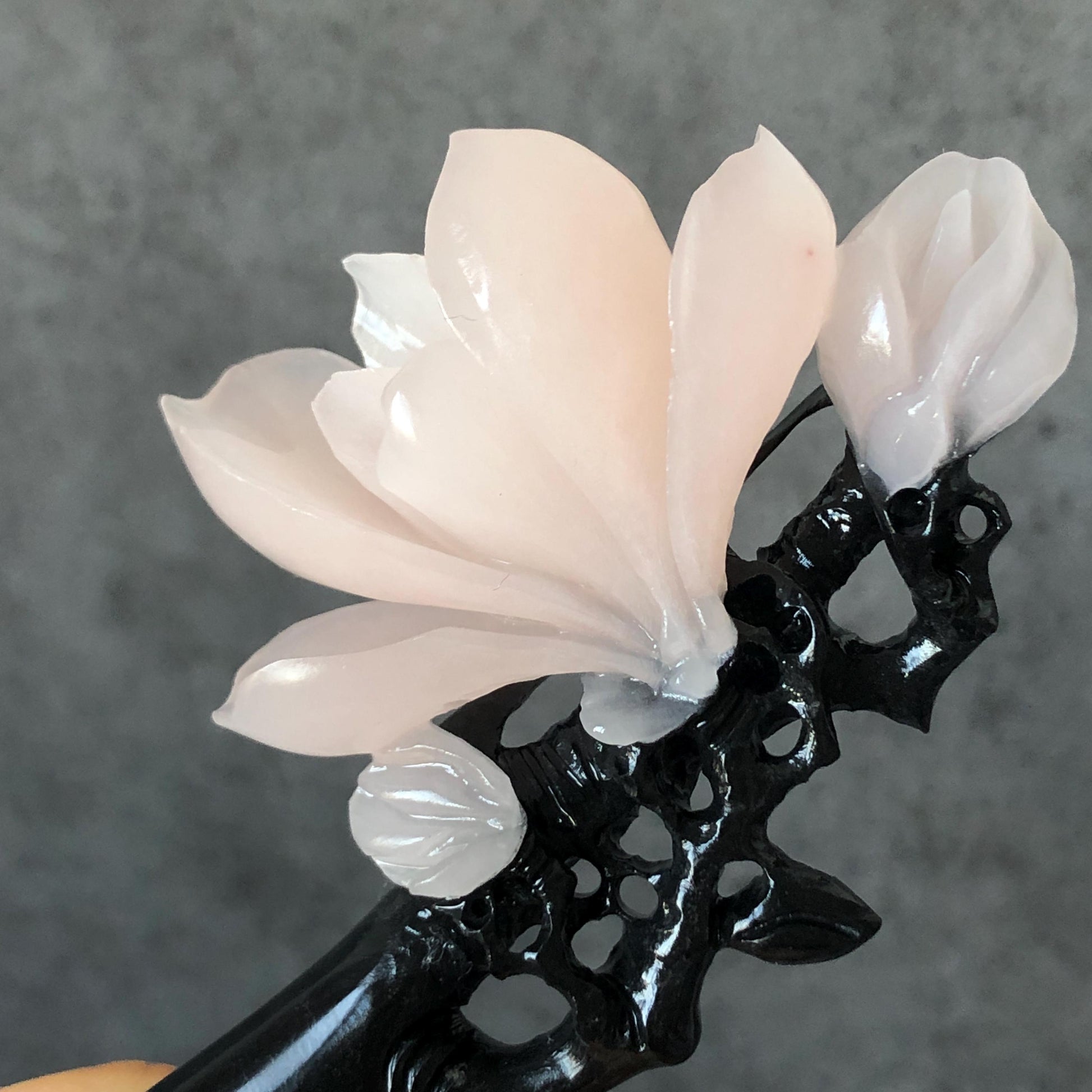 Natural Xiu Jade Serpentine Hand Carved Yulan Flower Hair Pin, Black Jade Hair Stick Green, Asian Hair Fork Chinese Vintage Gift for Her