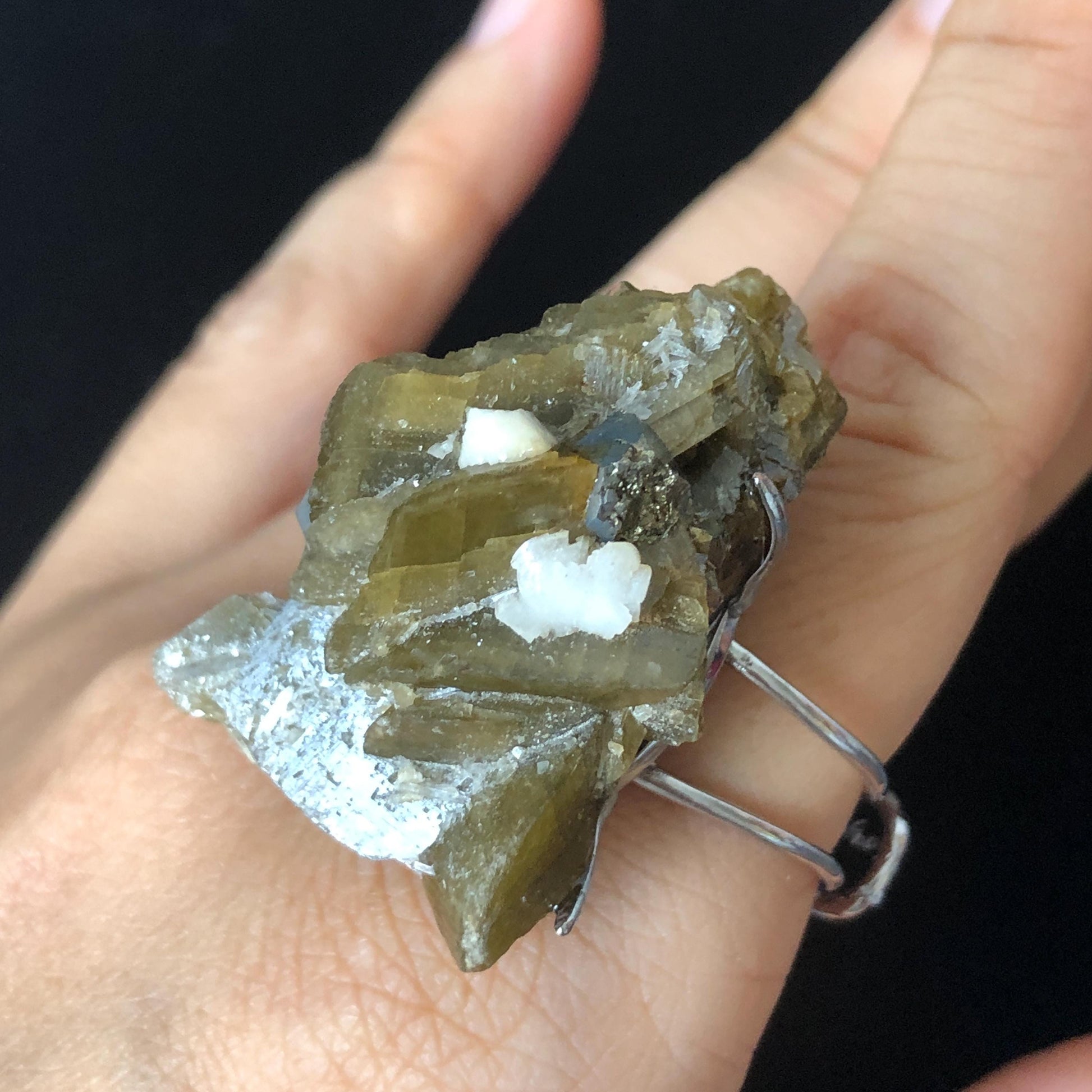 Natural Raw Siderite Dolomite Chalcopyrite Ring, Big Raw Stone Ring Large Crystal Ring, Huge Statement Ring, Chunky Irregular ring gift, silver-plated copper ring, adjustable band ring, Huge Cocktail Ring, Rough Cut Rock Ring, Birthstone ring gift