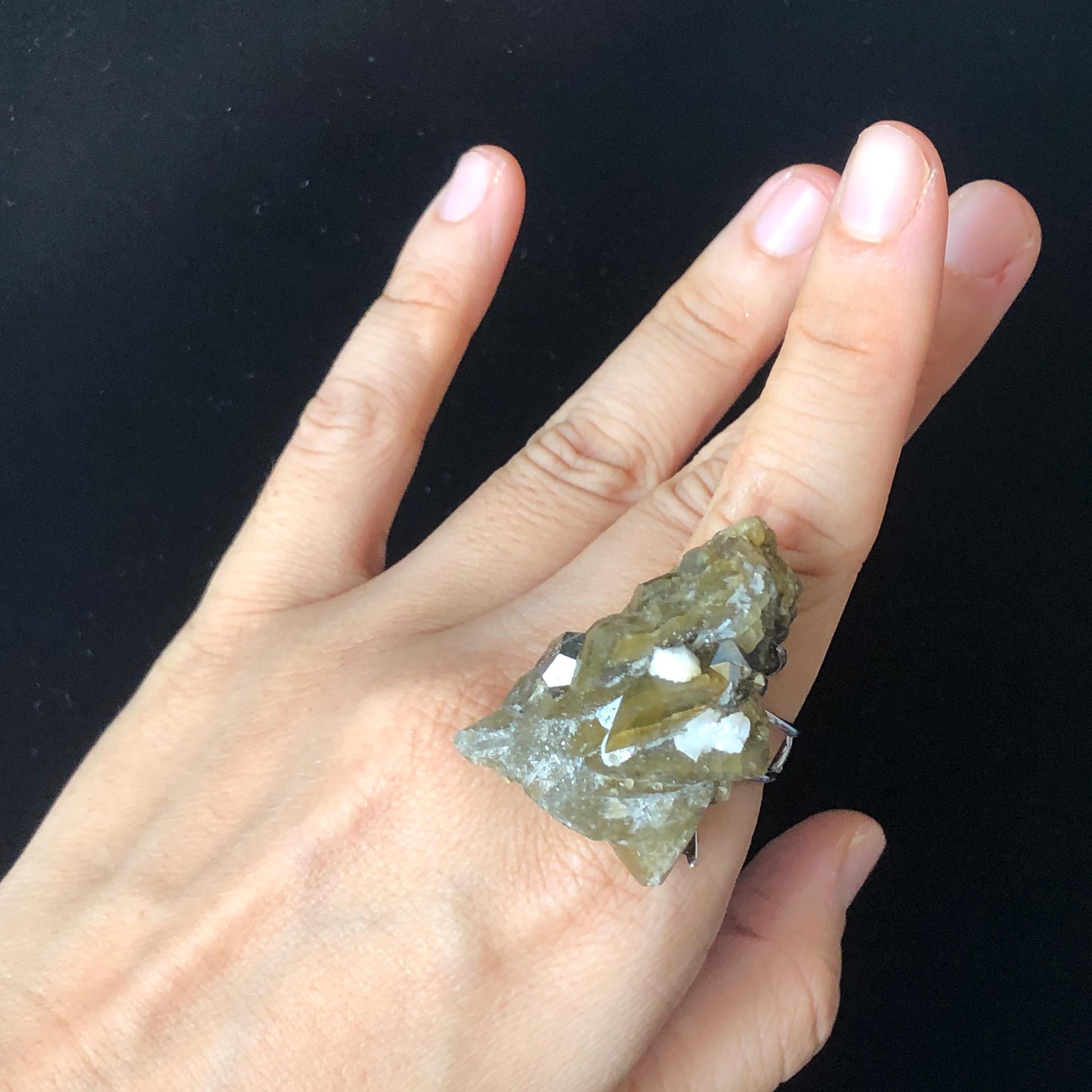 Natural Raw Siderite Dolomite Chalcopyrite Ring, Big Raw Stone Ring Large Crystal Ring, Huge Statement Ring, Chunky Irregular ring gift, silver-plated copper ring, adjustable band ring, Huge Cocktail Ring, Rough Cut Rock Ring, Birthstone ring gift